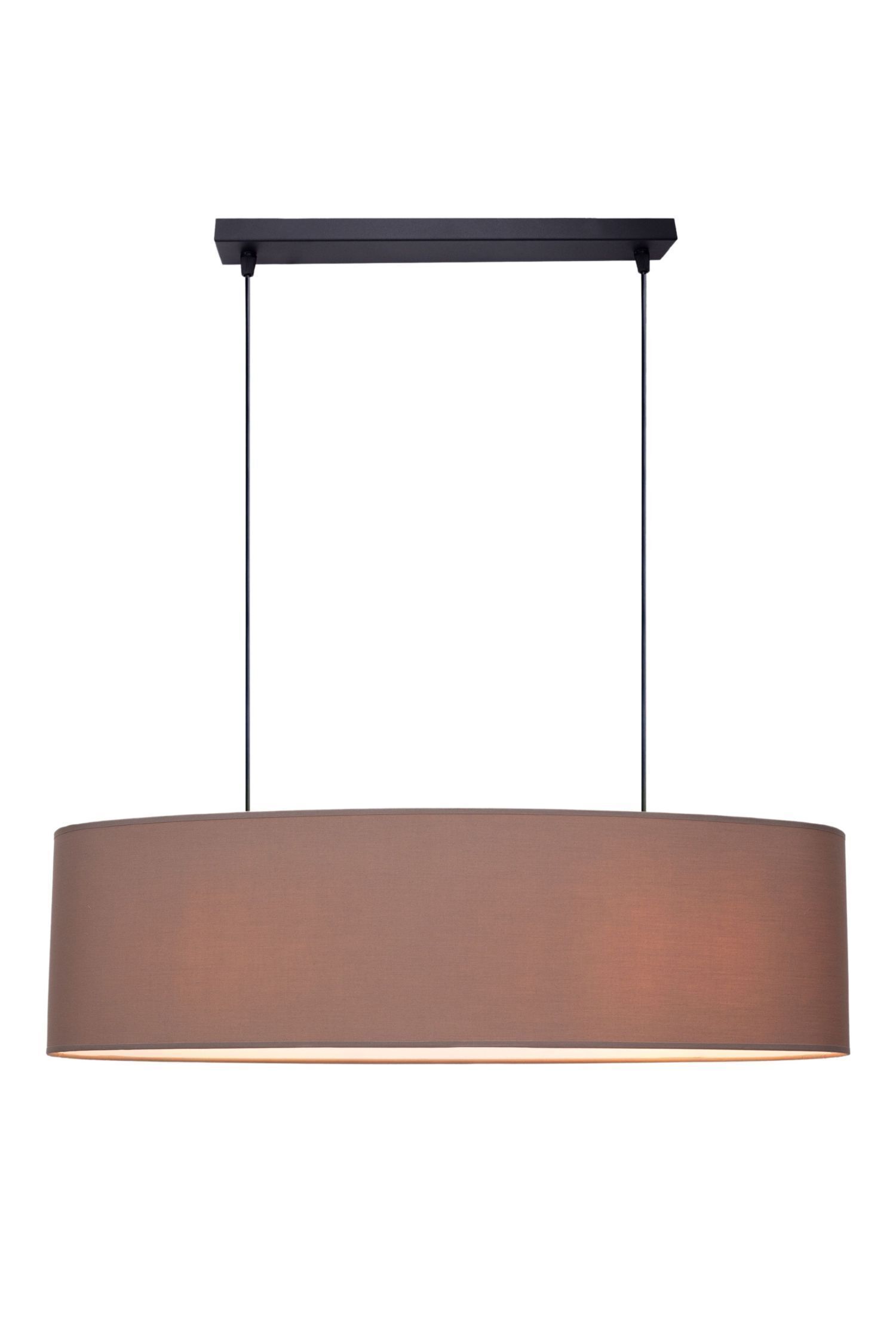 Gemütliche Hängelampe Stoff Braun 2-flammig E27 70 cm Pendelleuchte, braune Lampenschirm, schwarze Deckenmontage, LED-Birne, kreisrunder Lampenschirm