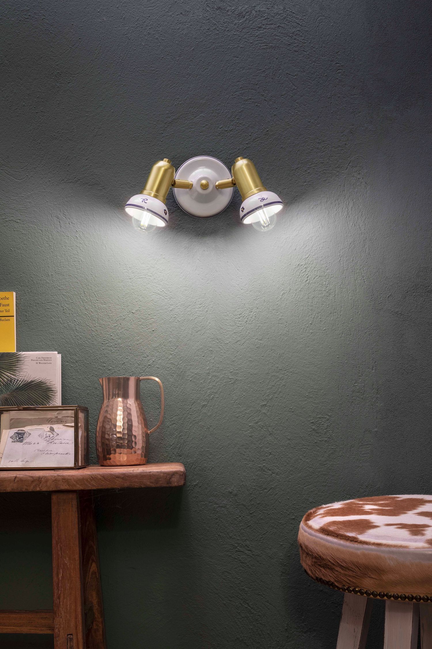 Spot Wand Metall Keramik B: 27 cm E14 verstellbar Landhaus Beleuchtung, Lampe