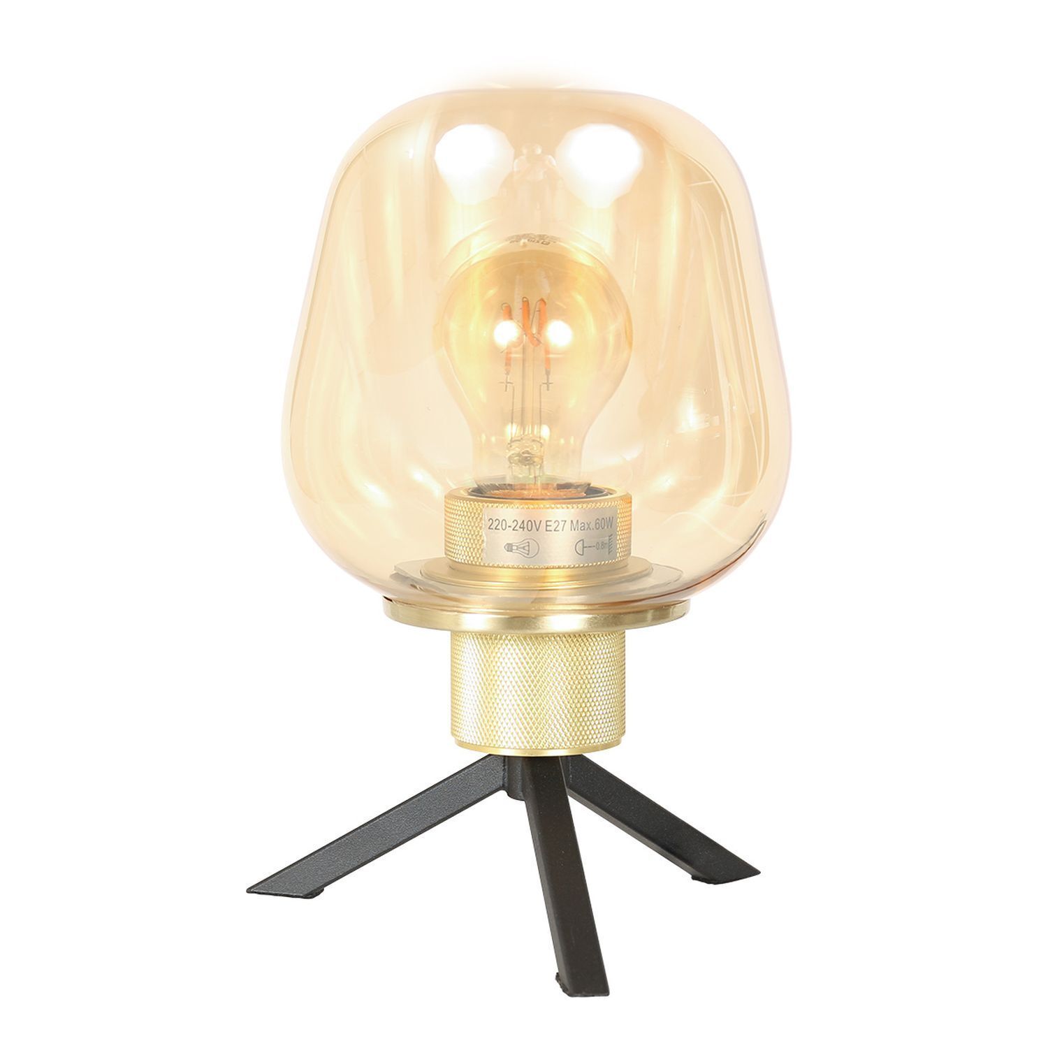 Tischleuchte Glas Metall in Schwarz Messing E27 23 cm Licht, Lampe