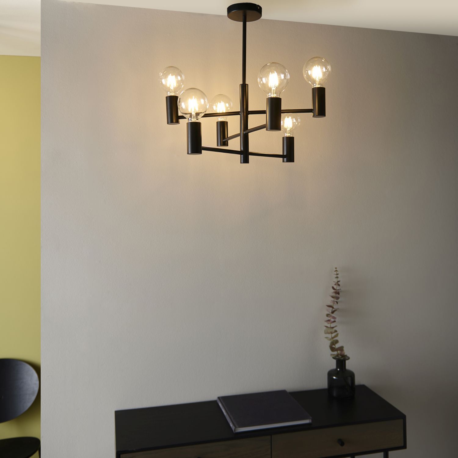 Deckenlampe Metall Schwarz B: 55,3 cm minimalistisch 6x E27