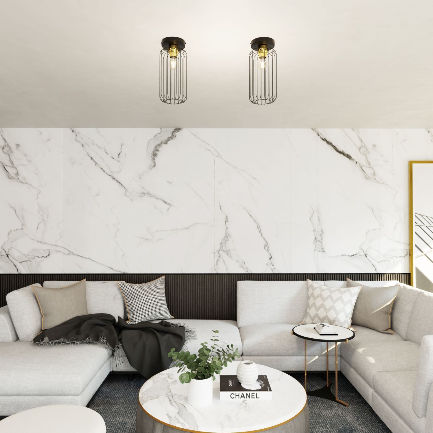 Runde Deckenleuchte Metall Ø16 cm elegant Schwarz Gold Wohnzimmer, Innenarchitektur, Couch, Dekoration für Zuhause, Lampe