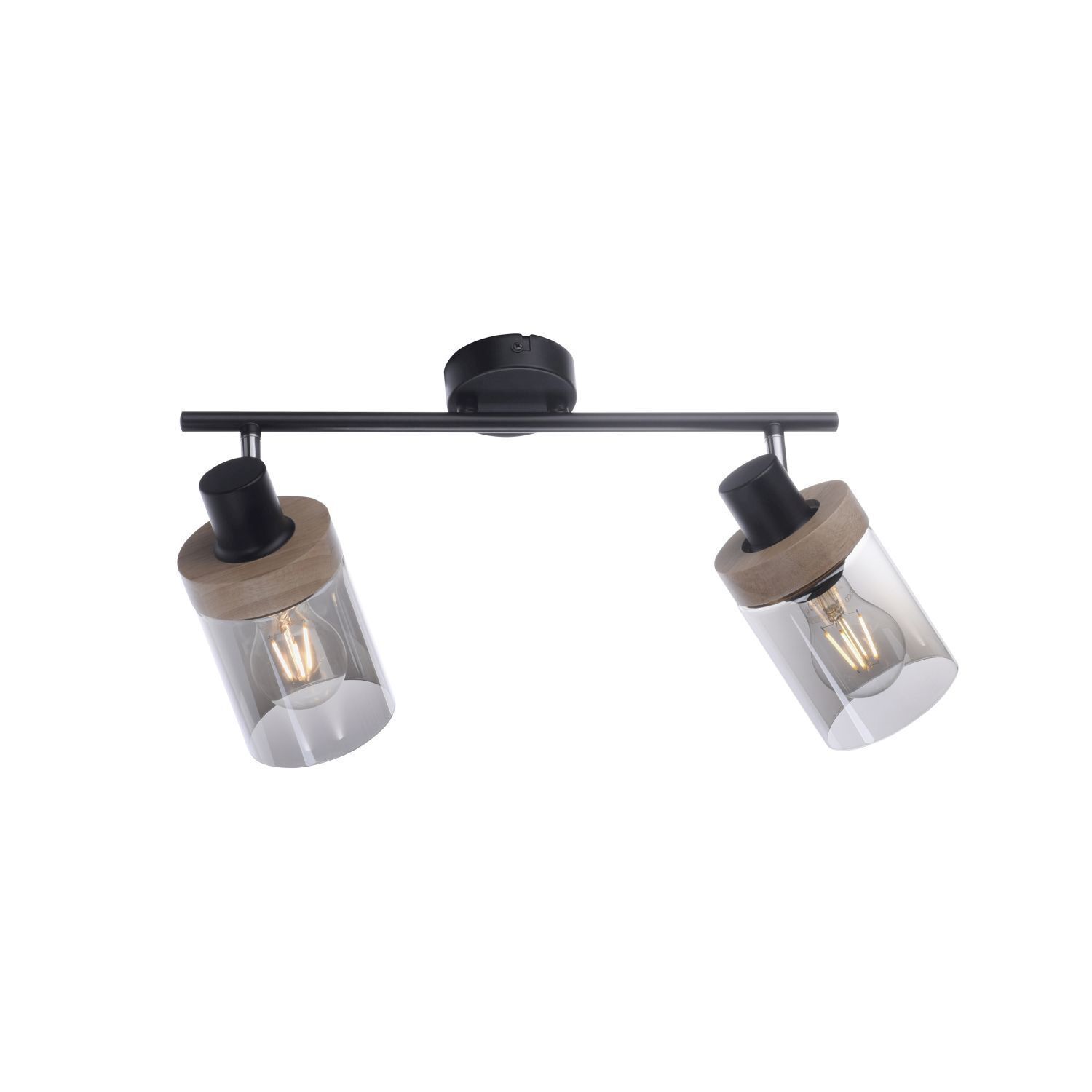 Beweglicher Deckenstrahler Rauchglas Holz E27 L:64 cm
