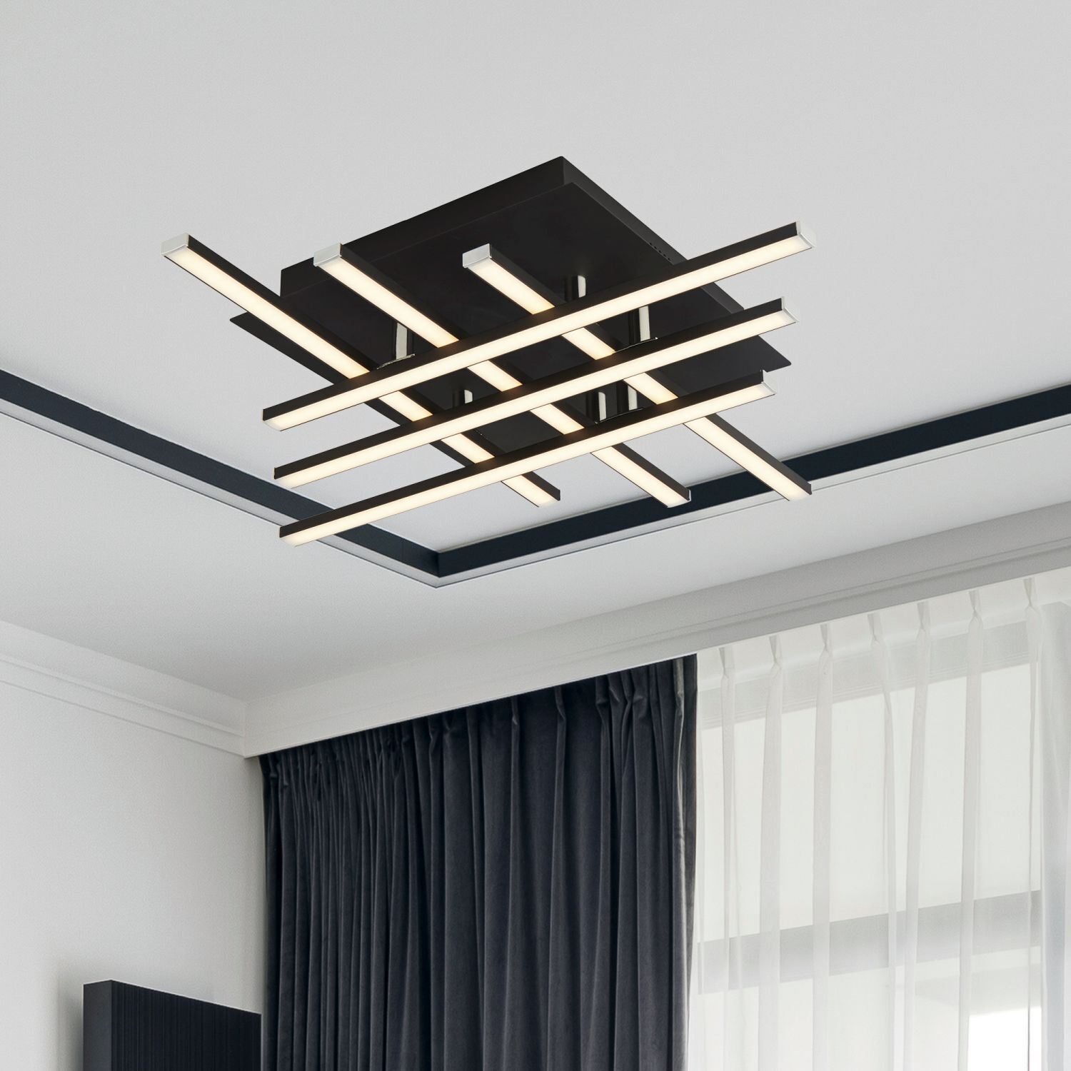 LED Deckenleuchte Metall B: 45,5 cm Schwarz Chrom 3000 K