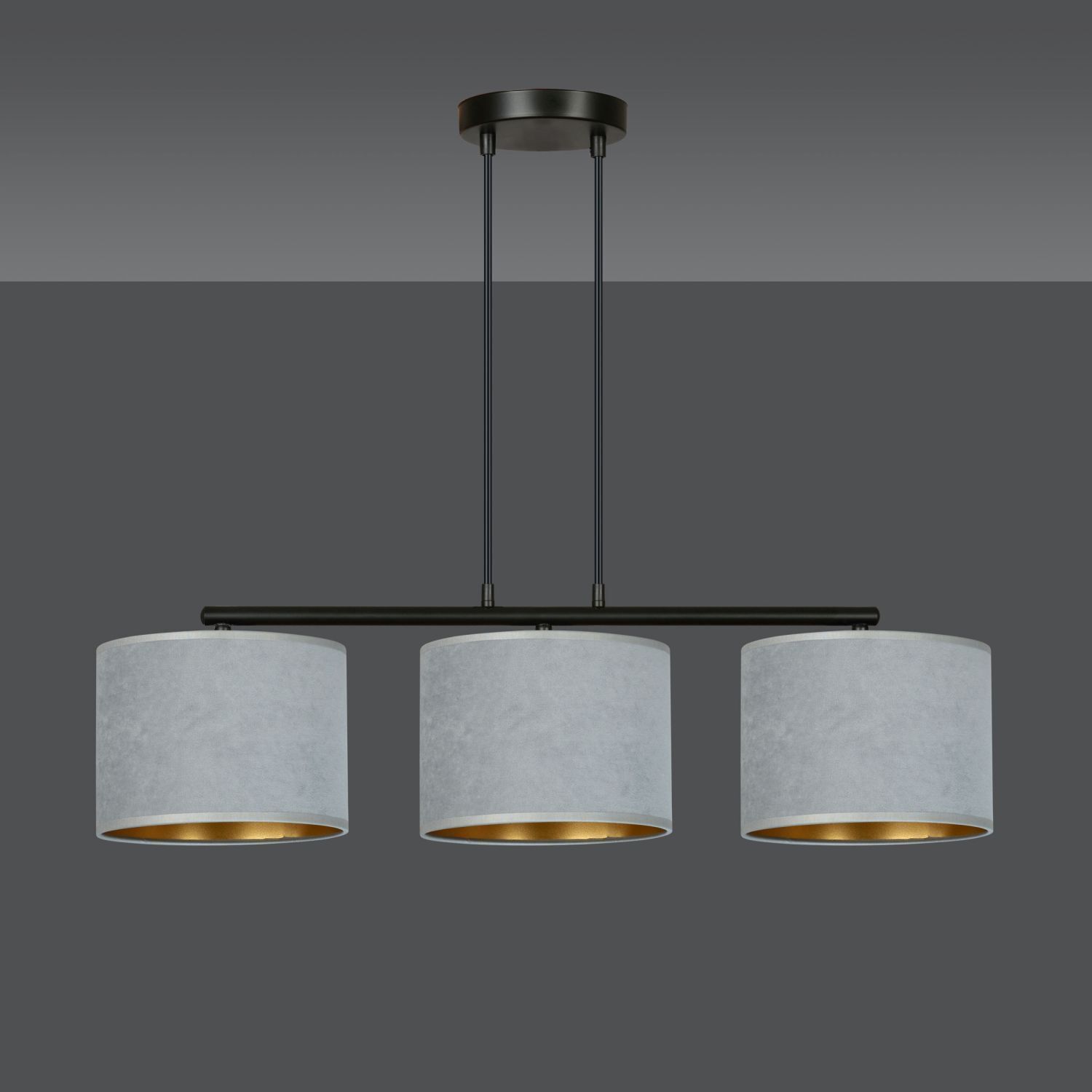 Pendelleuchte Metall Stoff L: 72 cm Schwarz Grau Gold E27