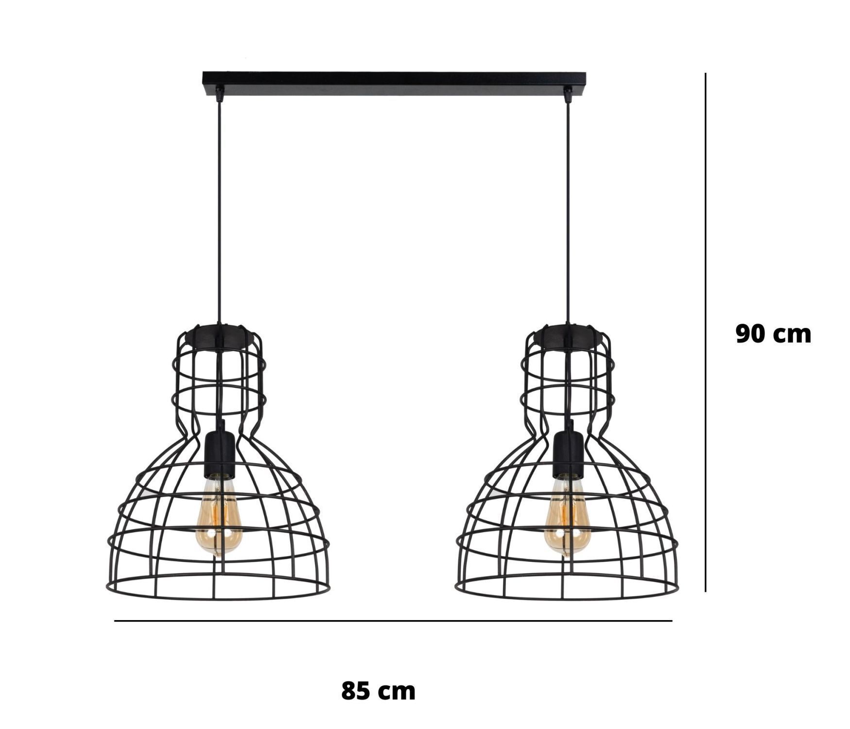 Schwarze Hängelampe Draht Metall 85 cm 2-flmg E27 Loft