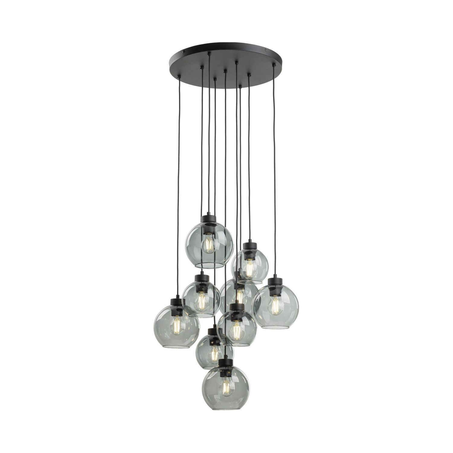 Pendelleuchte Rauchglas Metall H: max. 140 cm 9x E27 Leuchter, Lampe