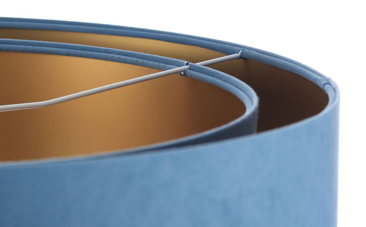 Hängeleuchte rund D: 50 cm E27 Blau Gold Stoff Velours Optik