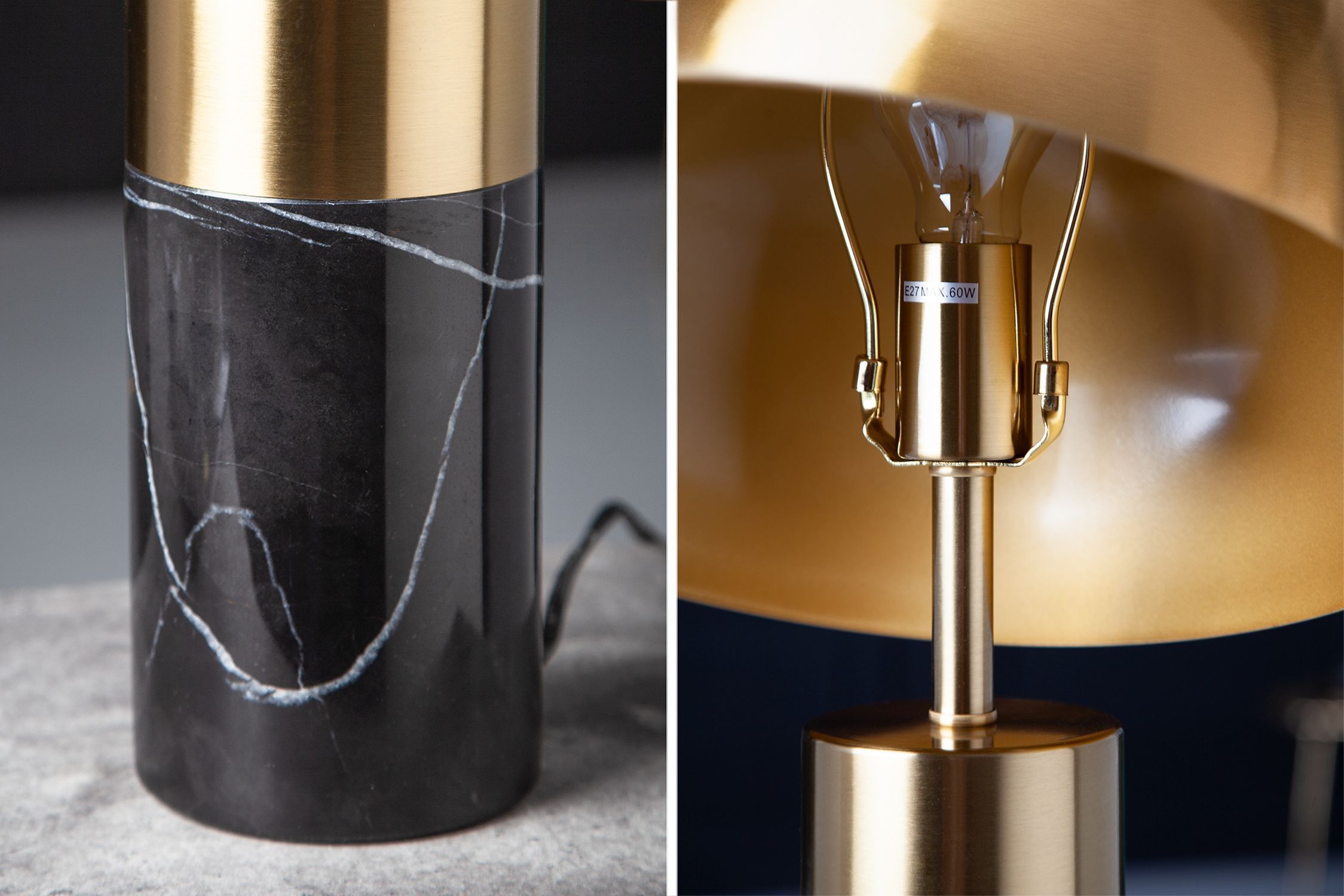 Tischlampe Metall Schwarz Gold Leselicht E27 52 cm hoch