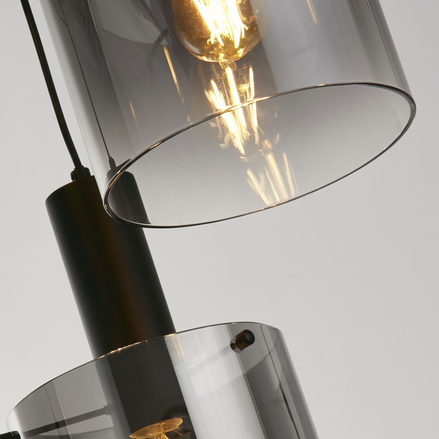 Hängeleuchte Rauchglas 3-flammig Schwarz Grau E27 Ø 42 cm