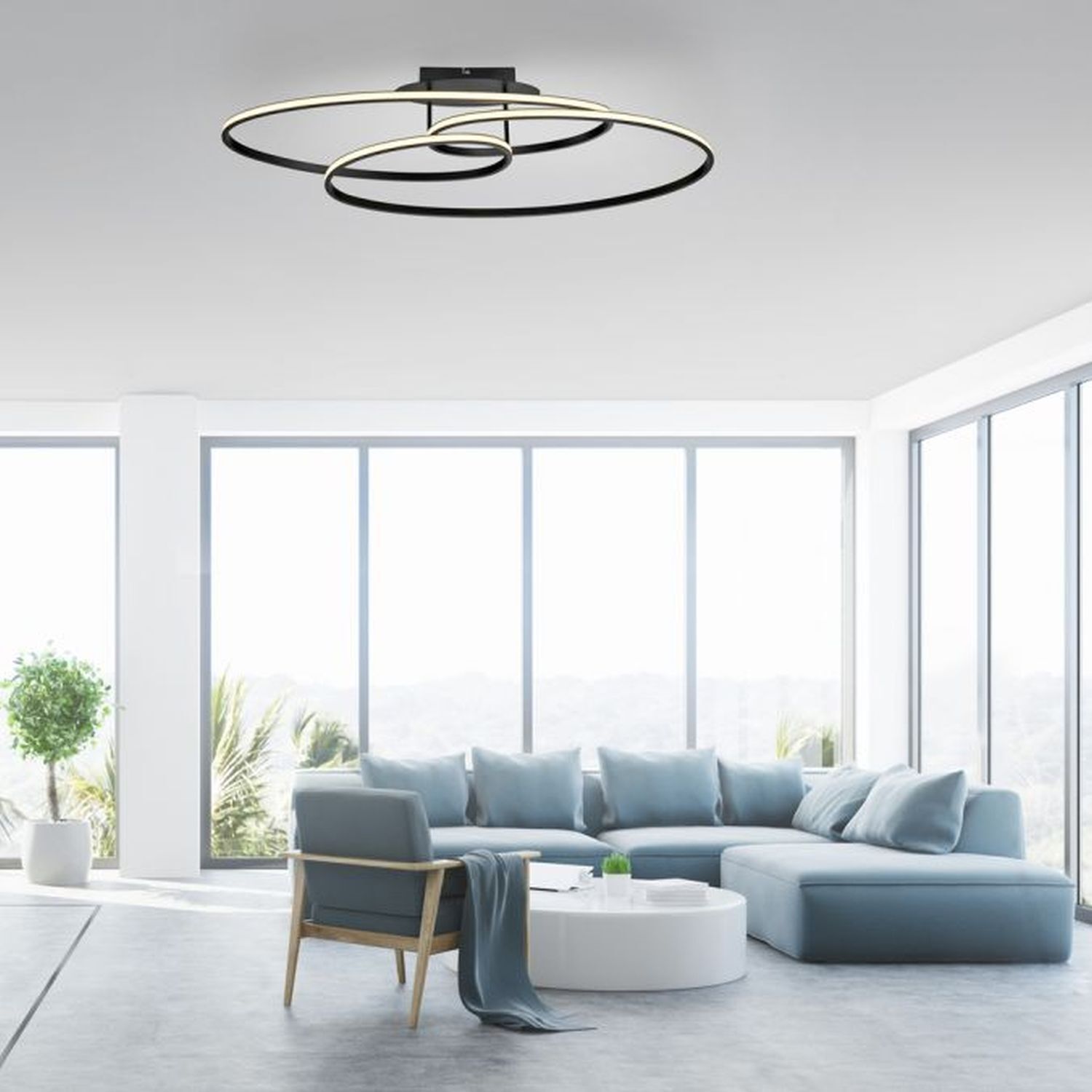 LED Deckenleuchte Metall Schwarz 3000 K Ringe dekorativ
