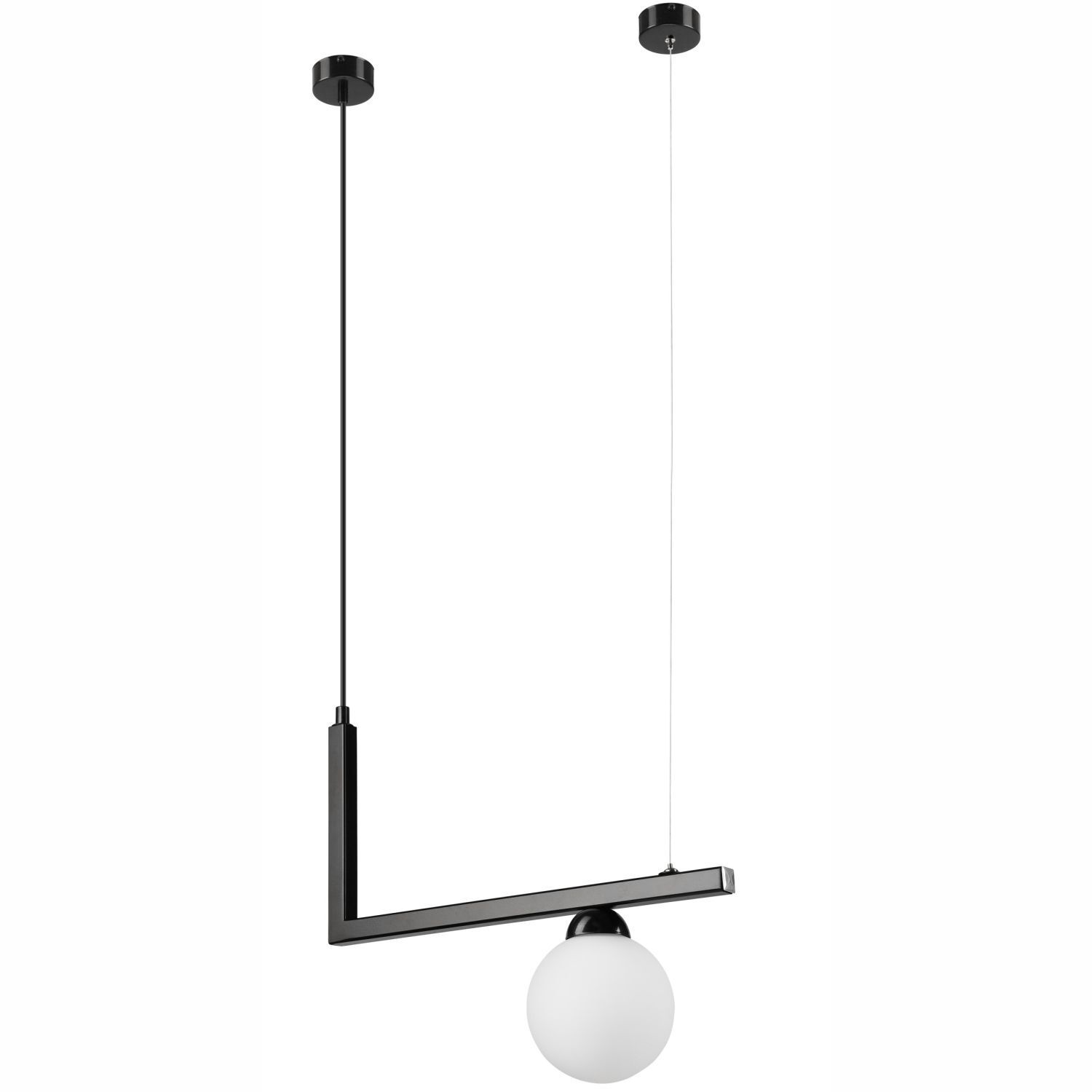 Hängelampe Glas Metall B: 48 cm Schwarz Weiß Kugelschirm