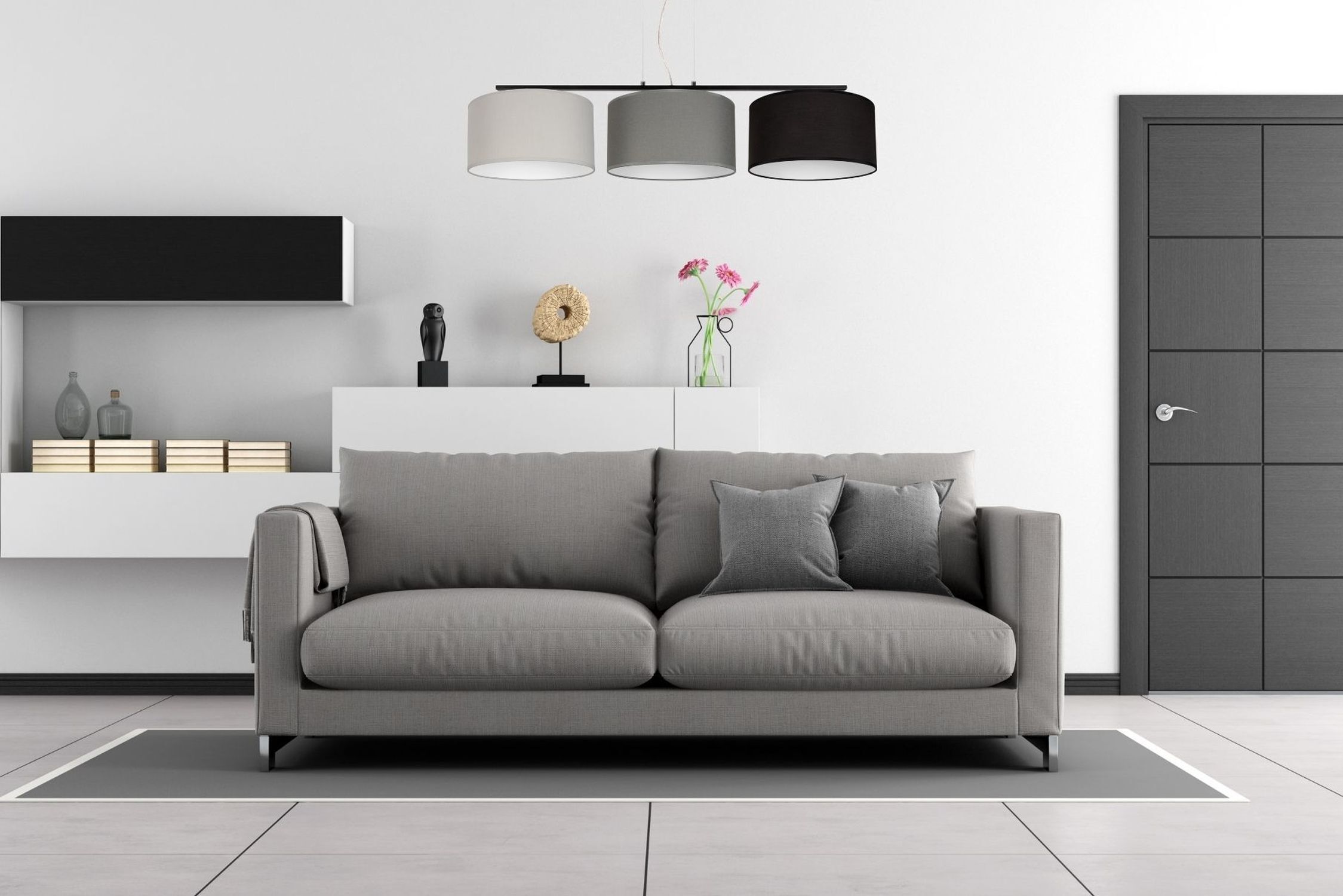 Hängelampe Metall Stoff E27 100 cm Grau Graphit Schwarz