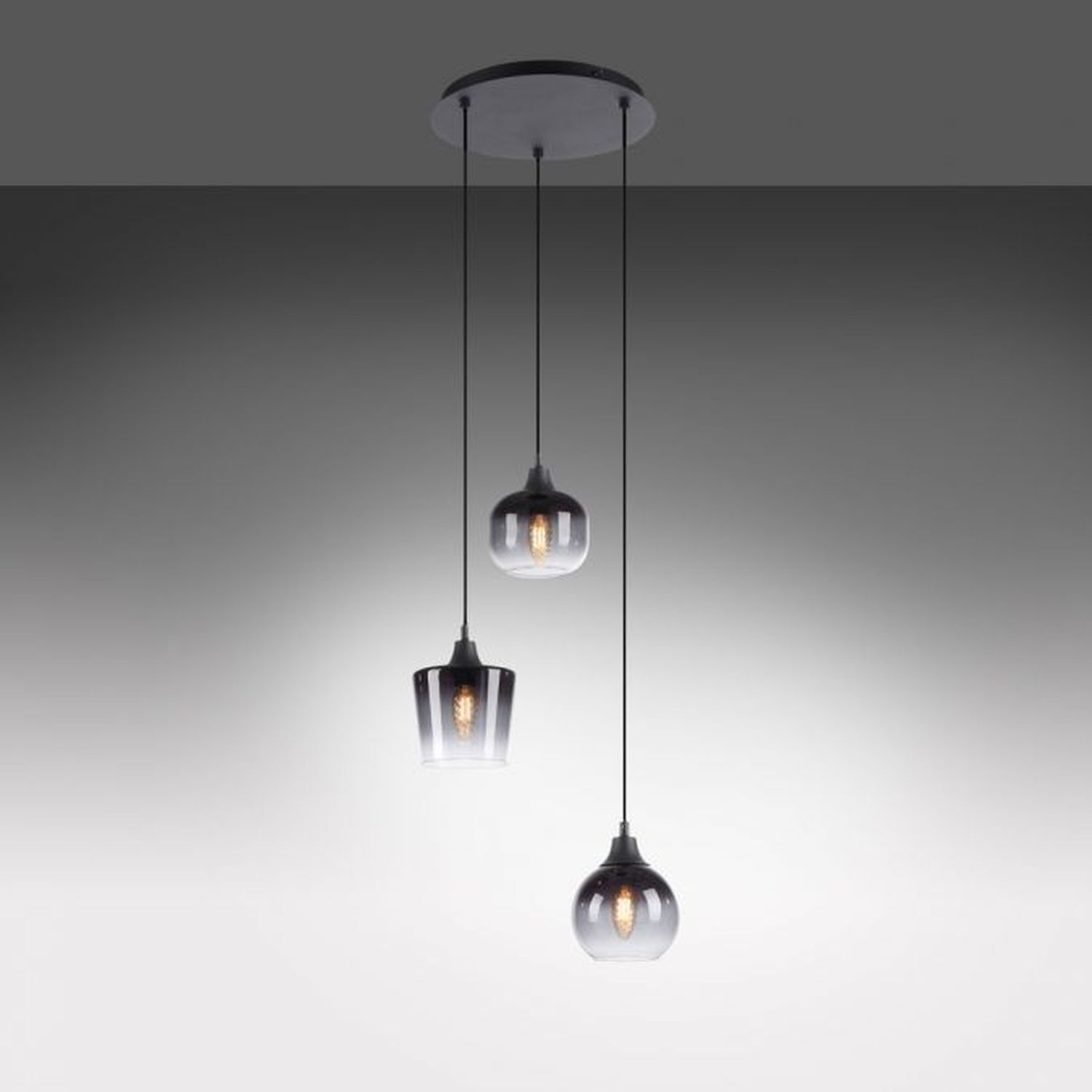 Hängeleuchte Glas Metall Rauchgrau Schwarz E14 B:38 cm