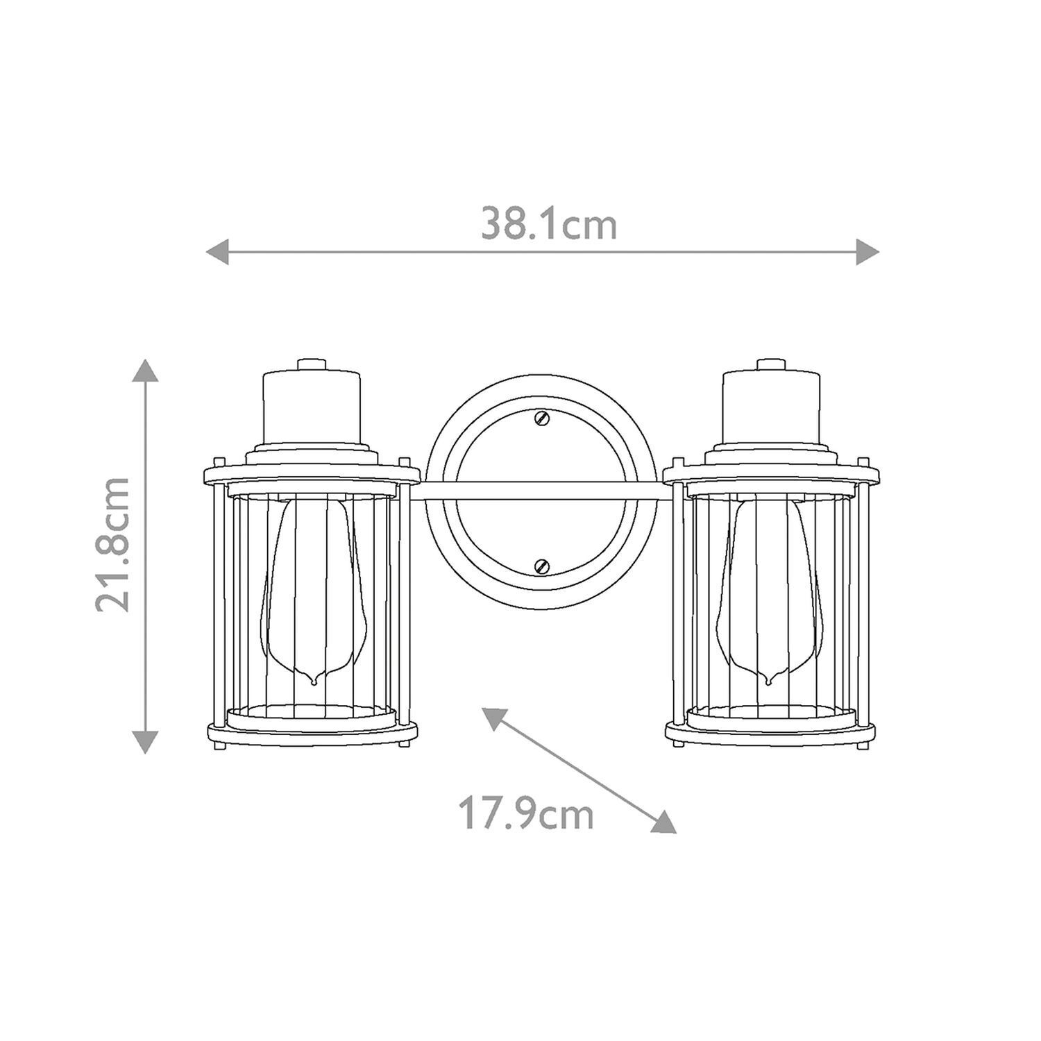 Wandleuchte Bad Vintage IP44 B: 38,1 cm Metall Glas 2x E27