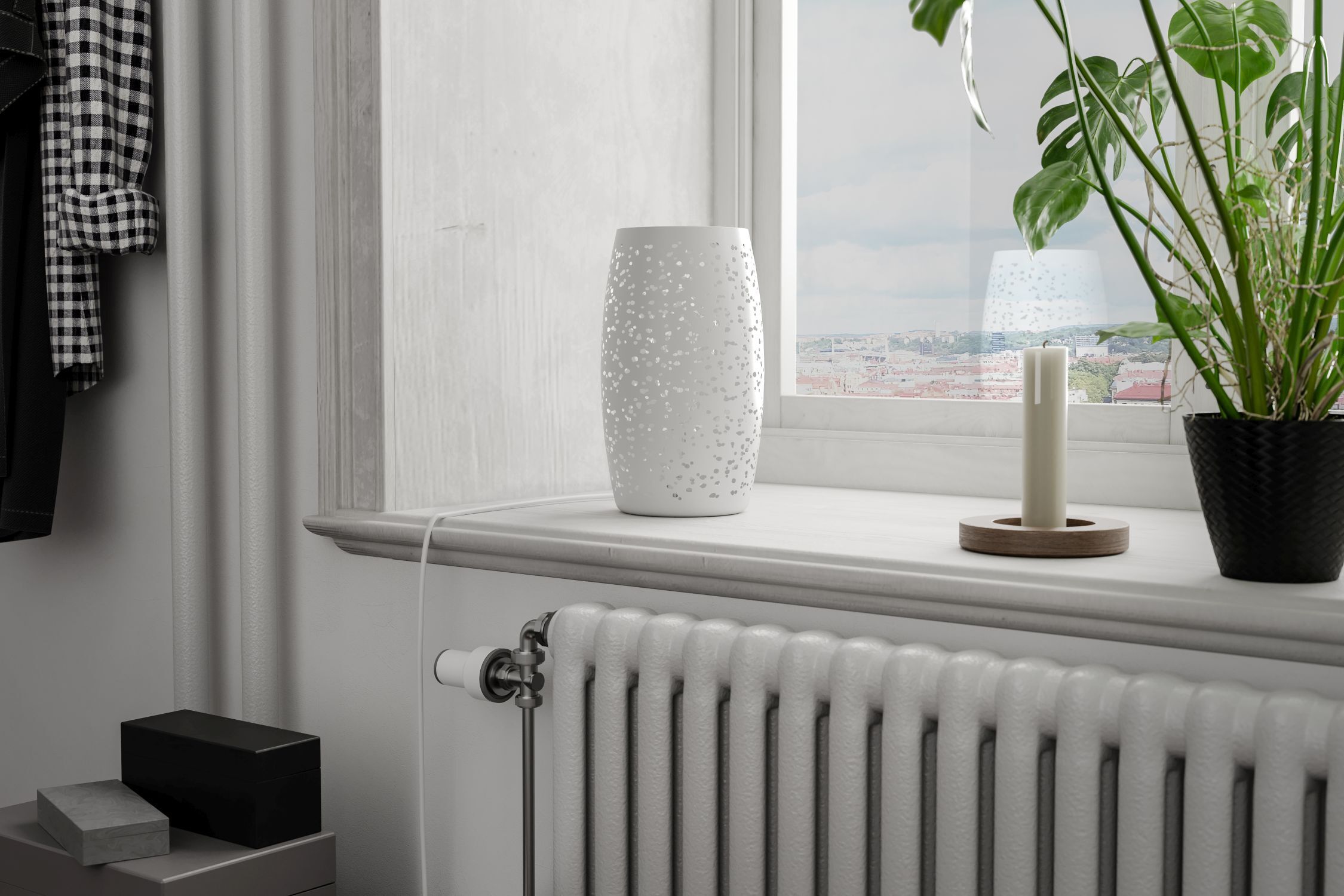 Tischleuchte Weiß 26 cm hoch E27 Metall GITTE Fenster, Fensterbank, Pflanze