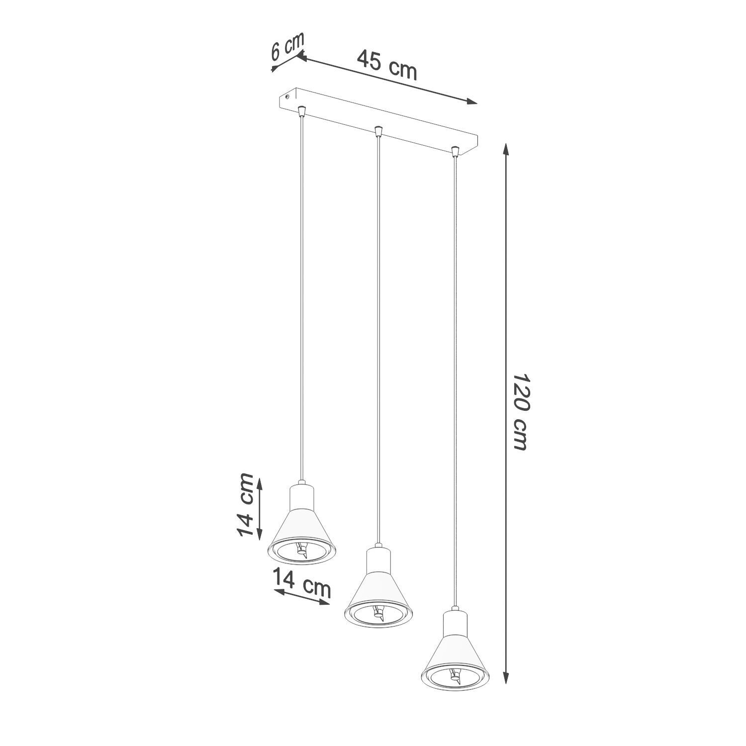 Hängelampe Weiß 3-flammig B: 45 cm ES111 Retro Metall