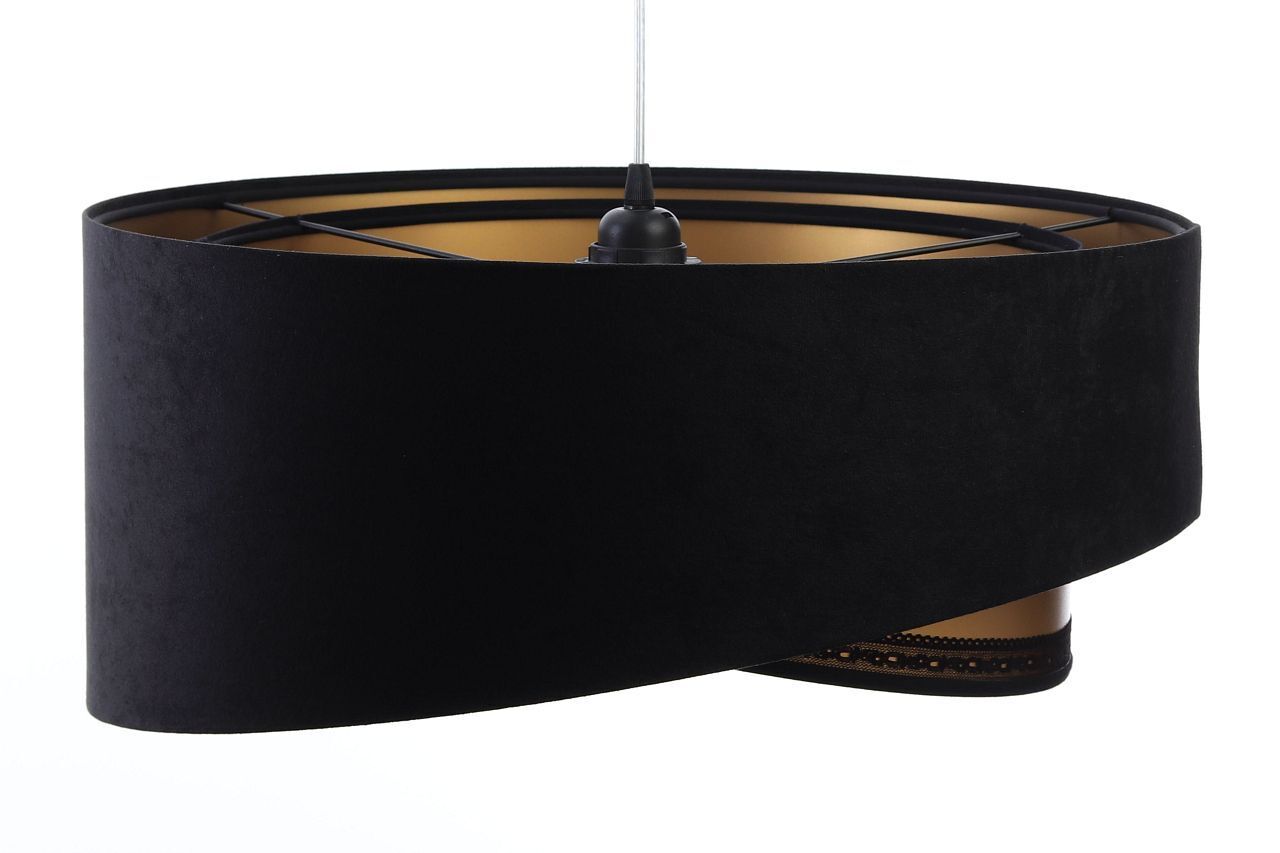 Hängelampe E27 rund Ø 50 cm Schwarz Gold Stoff Spitze Modern