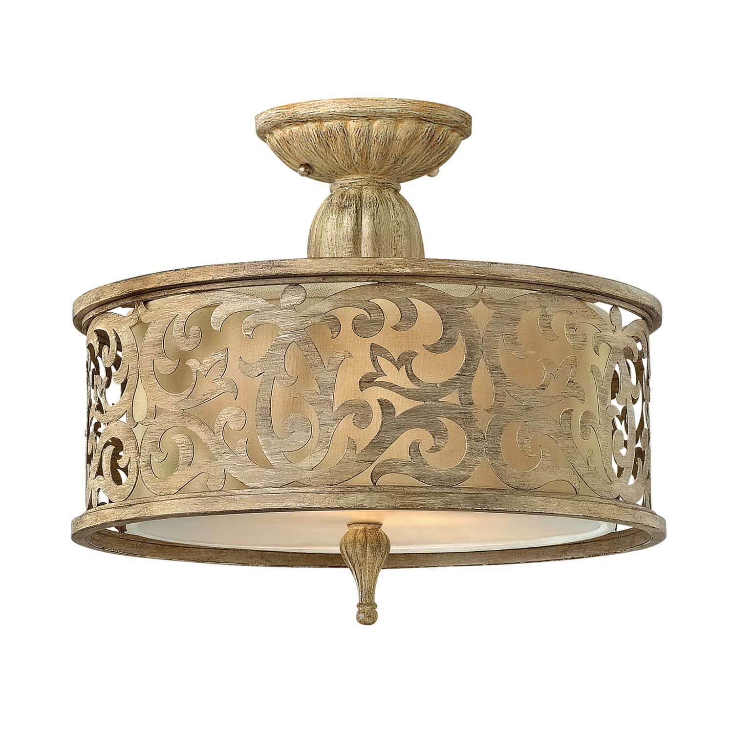 Deckenlampe in Creme Metall Leinen rund Wohnzimmer