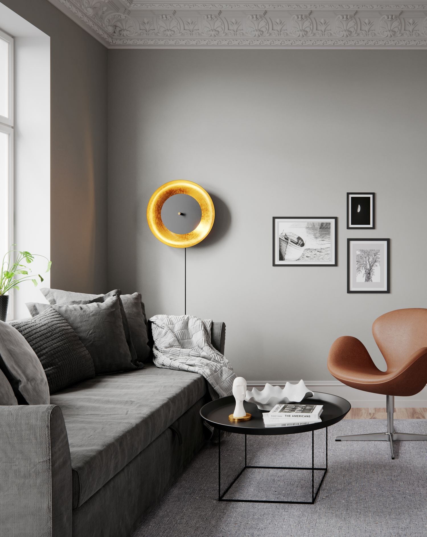 Runde Wandleuchte mit Kabel und Stecker Ø 50 Ø 50 cm Wohnzimmer, Couch, Dekoration für Zuhause, Tabelle, Kissen