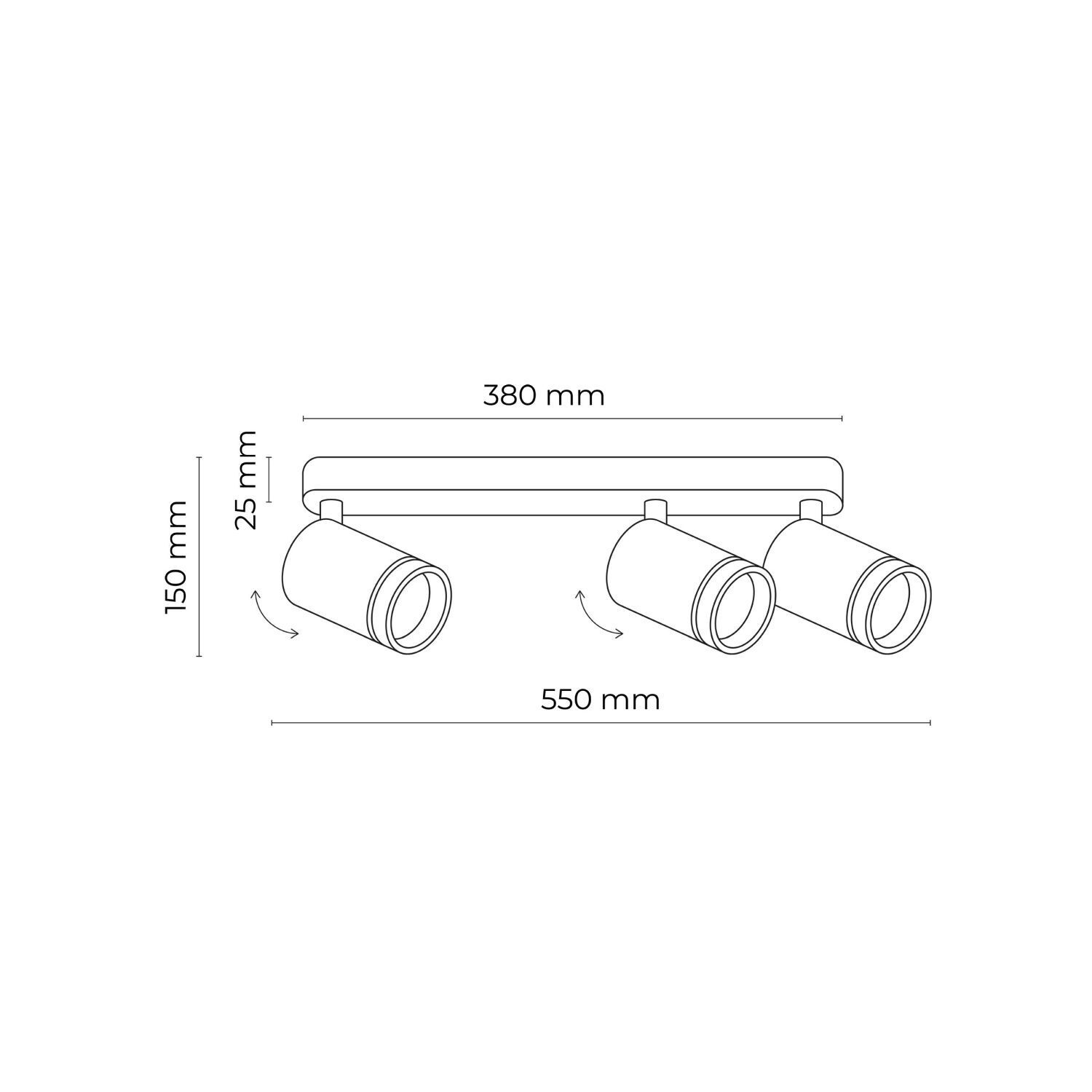 Deckenstrahler 3-flammig Schwarz 55 cm lang Metall GU10 Diagramm, Handlung, CAD-Diagramm