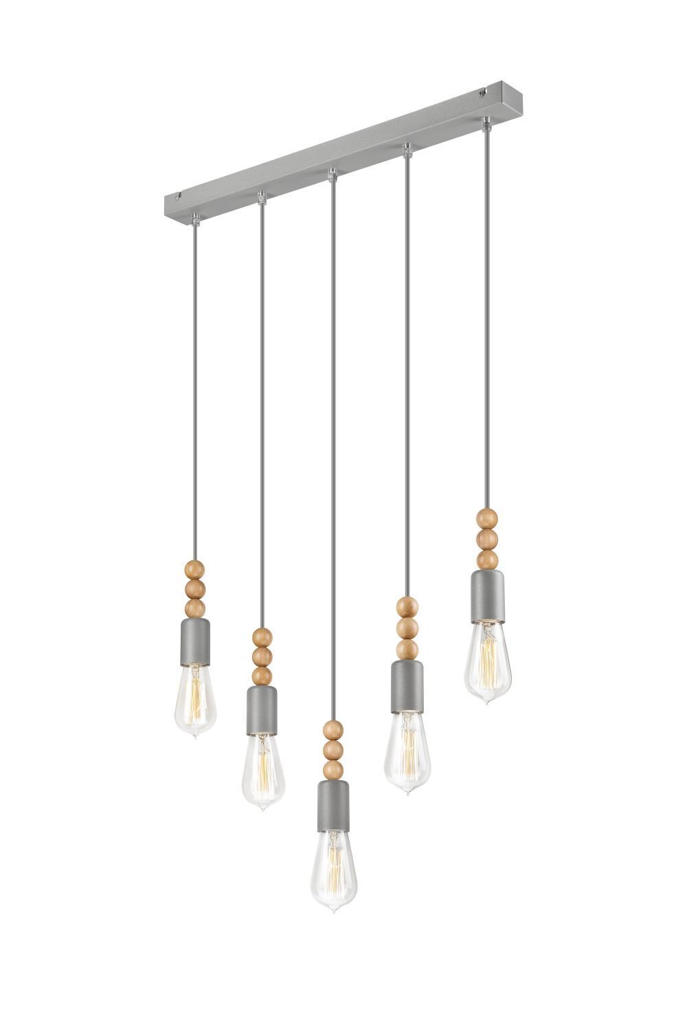 Pendelleuchte Silber 5-flmg lang Metall Holz Lampe