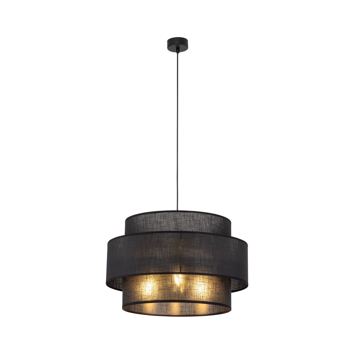 Pendelleuchte Schwarz Stoff Ø 50 cm H: max. 160 cm 3x E27 Lampe, Kronleuchter, Leuchte