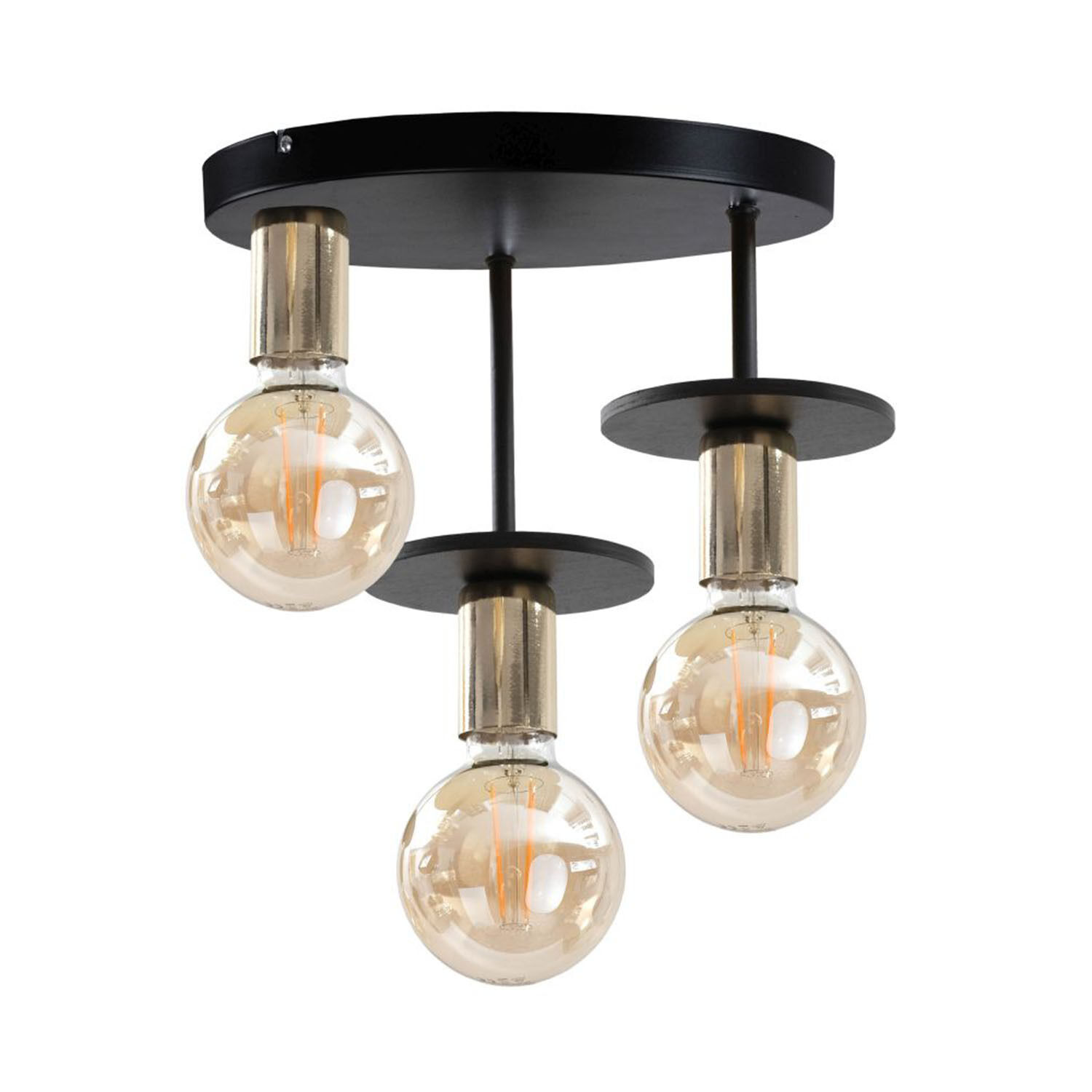 Metall Deckenleuchte Schwarz Gold Holz Ø30cm Retro Licht, Leuchte