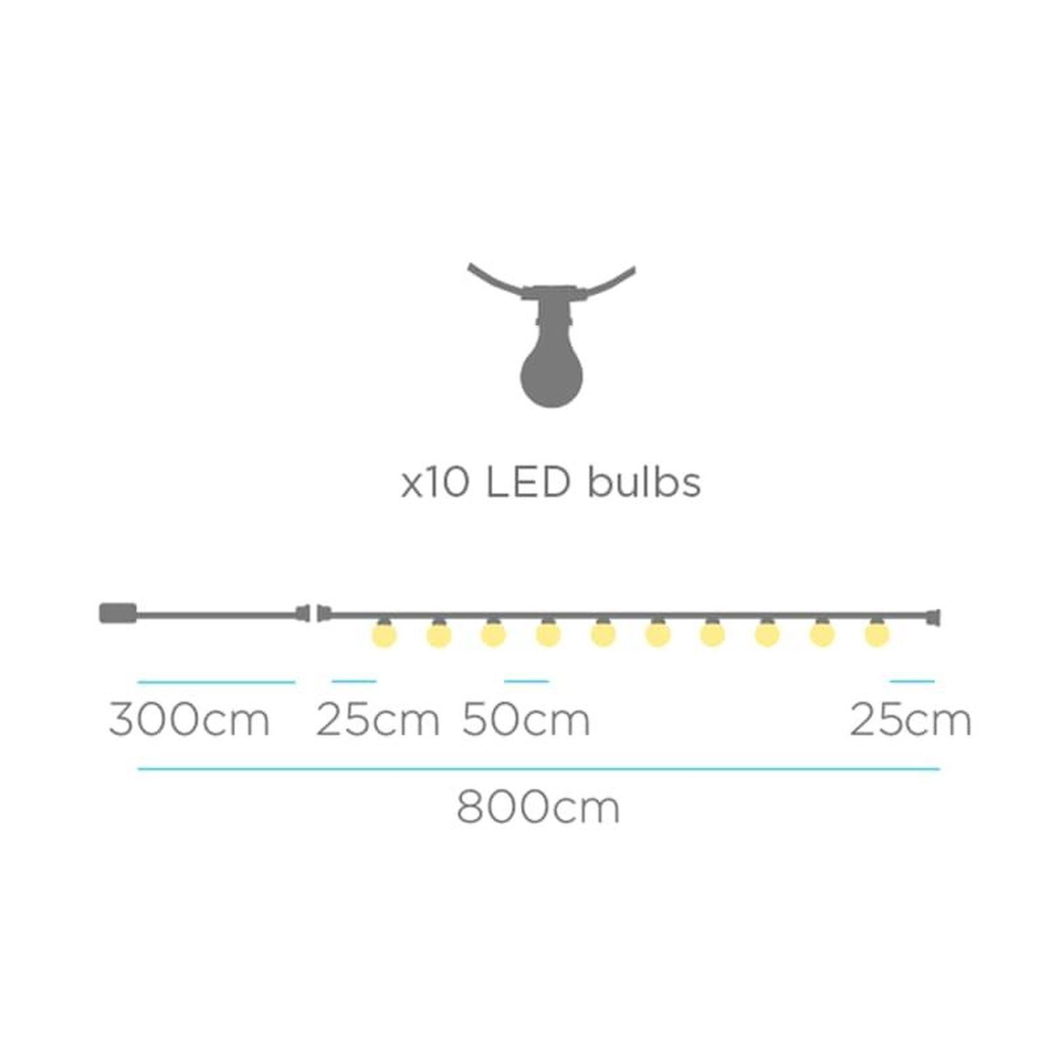 LED Außenlichterkette 5m 10x E27 IP44 2700 K mit Stecker