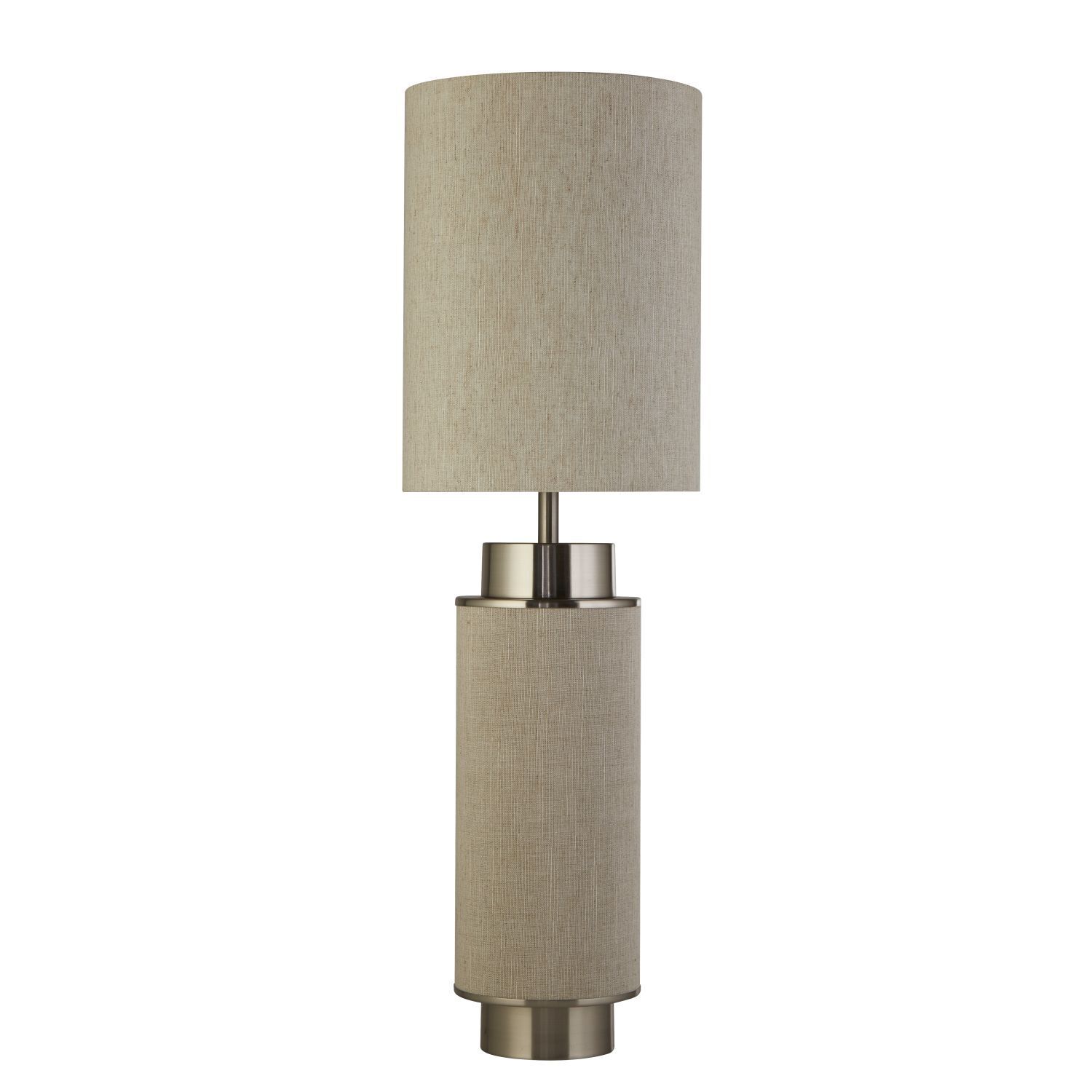Tischleuchte Stoff Metall 72 cm hoch Grau-Beige Nickel E27