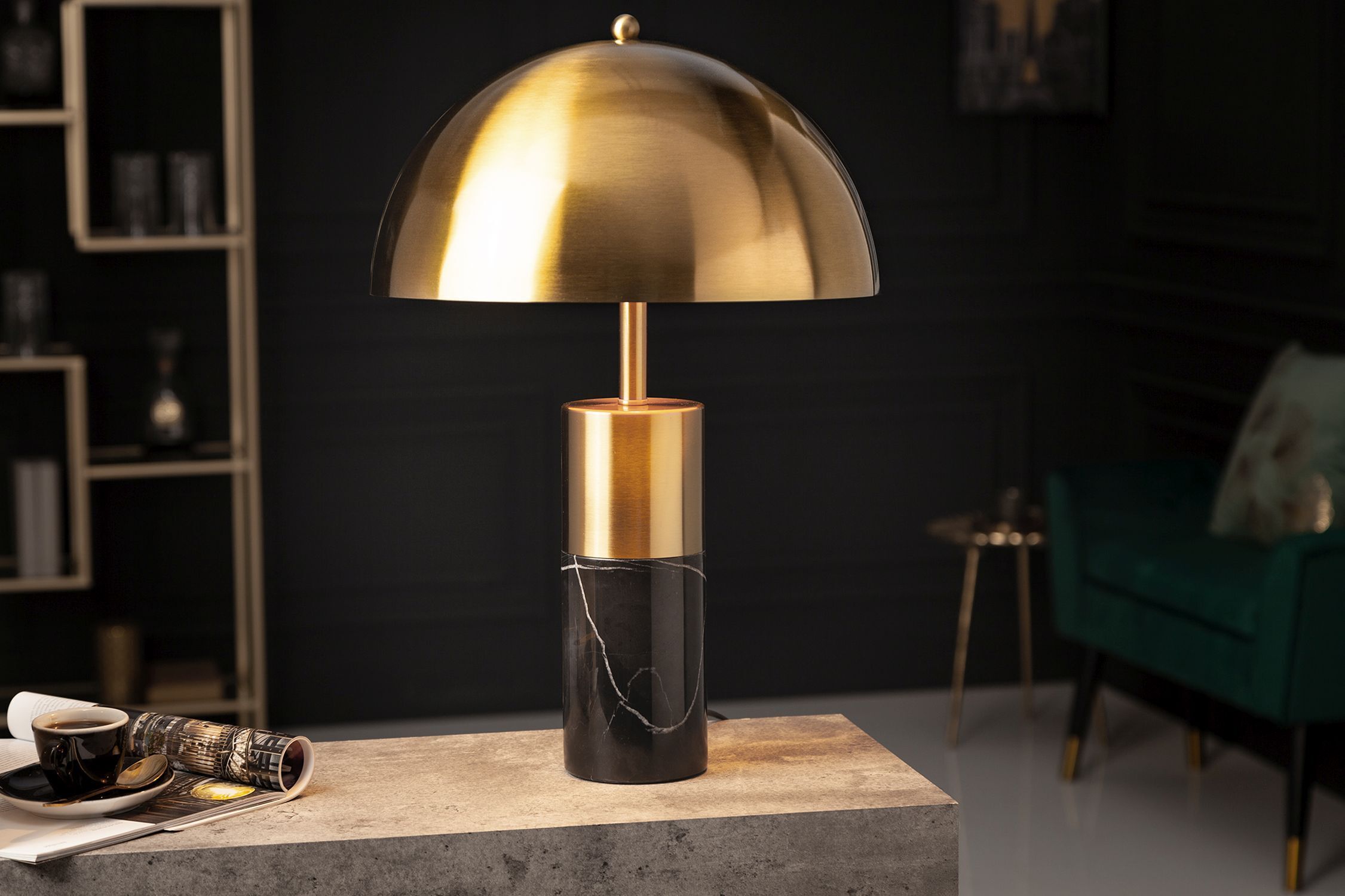 Tischlampe Metall Schwarz Gold Leselicht E27 52 cm hoch