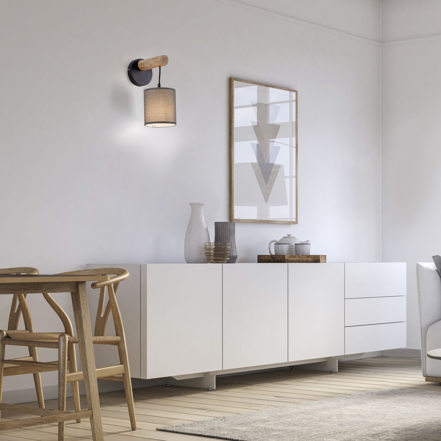 Gemütliche Wandleuchte Stoffschirm Holz H:29,5 cm E27 Moebel, Anrichte, Drinnen, Innenarchitektur