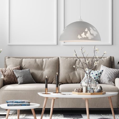 Hängelampe Wohnzimmer Esstisch Grau Glas rund