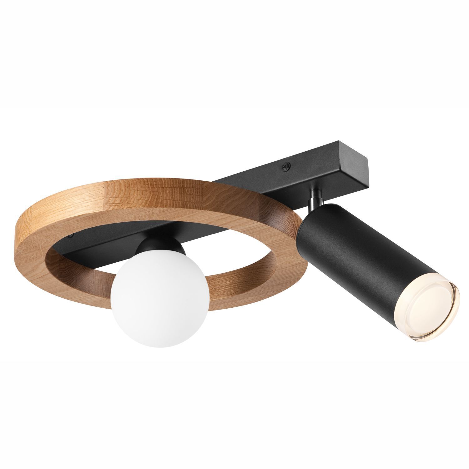 Deckenleuchte, Kreuzring, Holzoptik, Metall, Spotlight