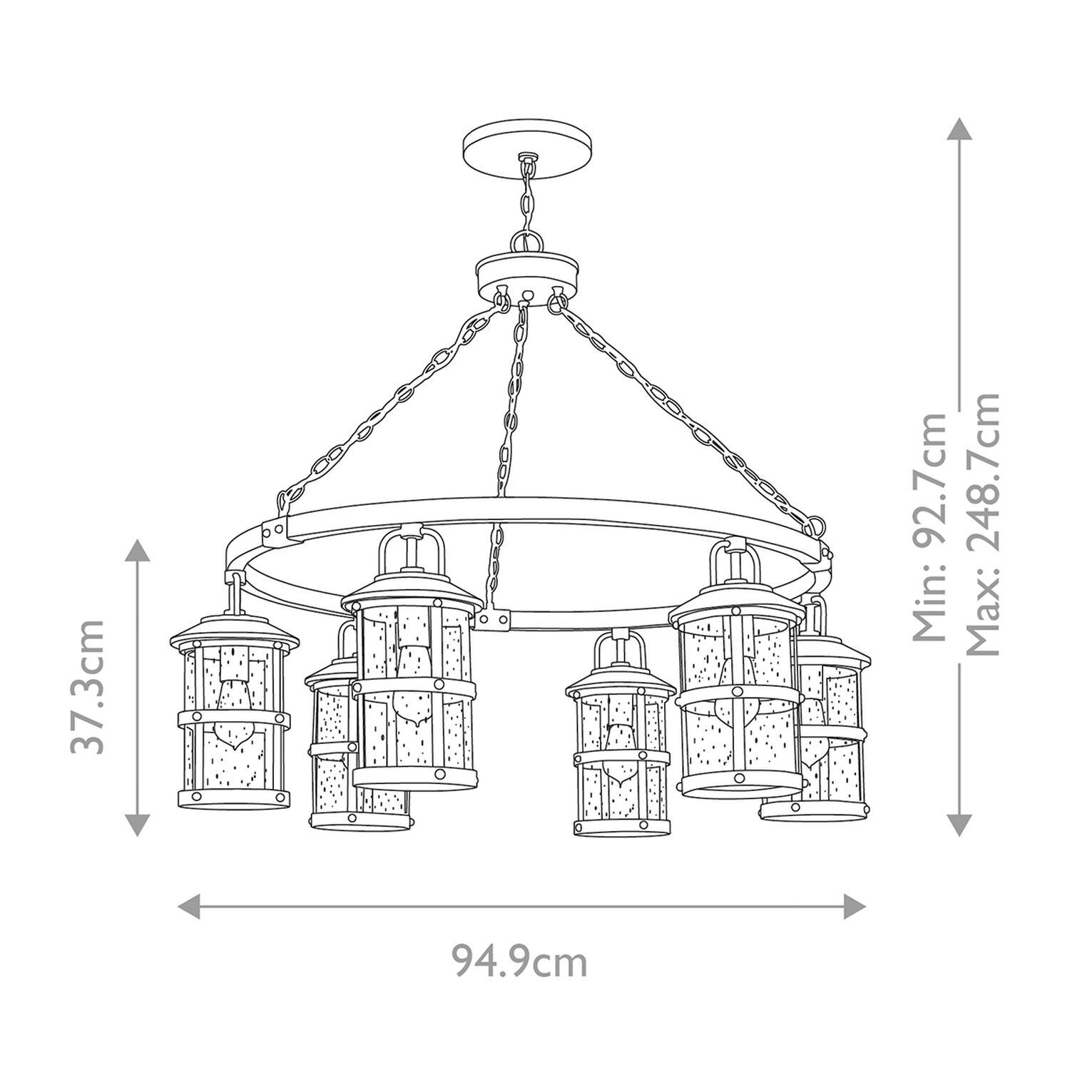 Hängeleuchte außen rund Ø 94,9 cm Glas Alu E27 IP44