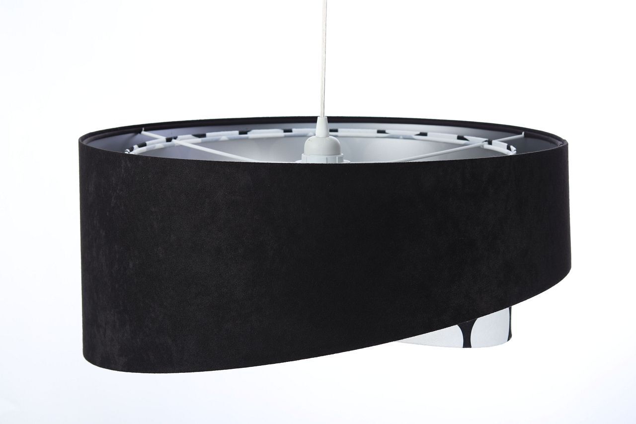 Hängeleuchte rund D: 50 cm Stoff Velours Optik Schwarz Weiß