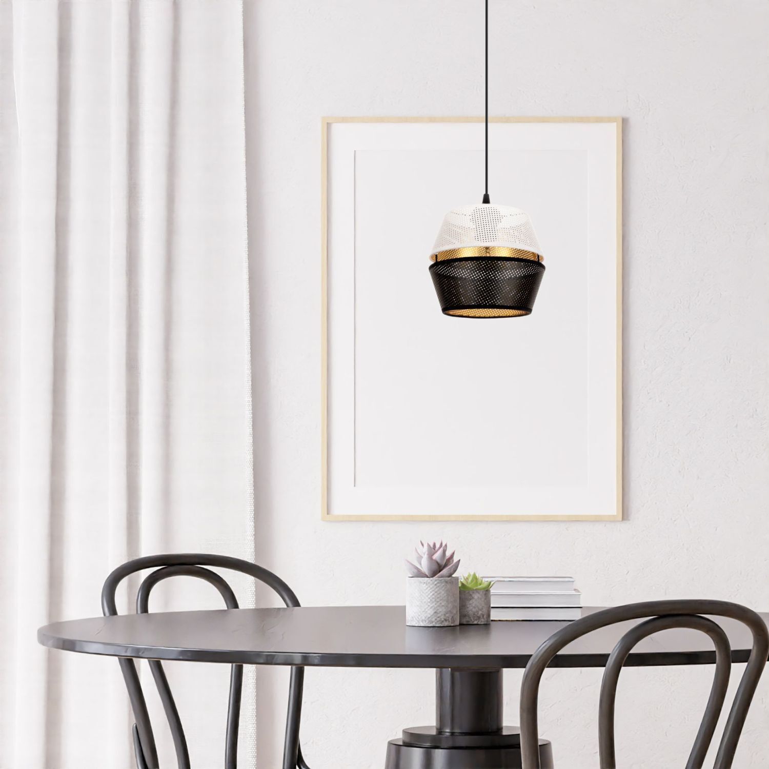Runde Pendelleuchte Metall Schwarz Weiß Gold E27 Ø20 cm