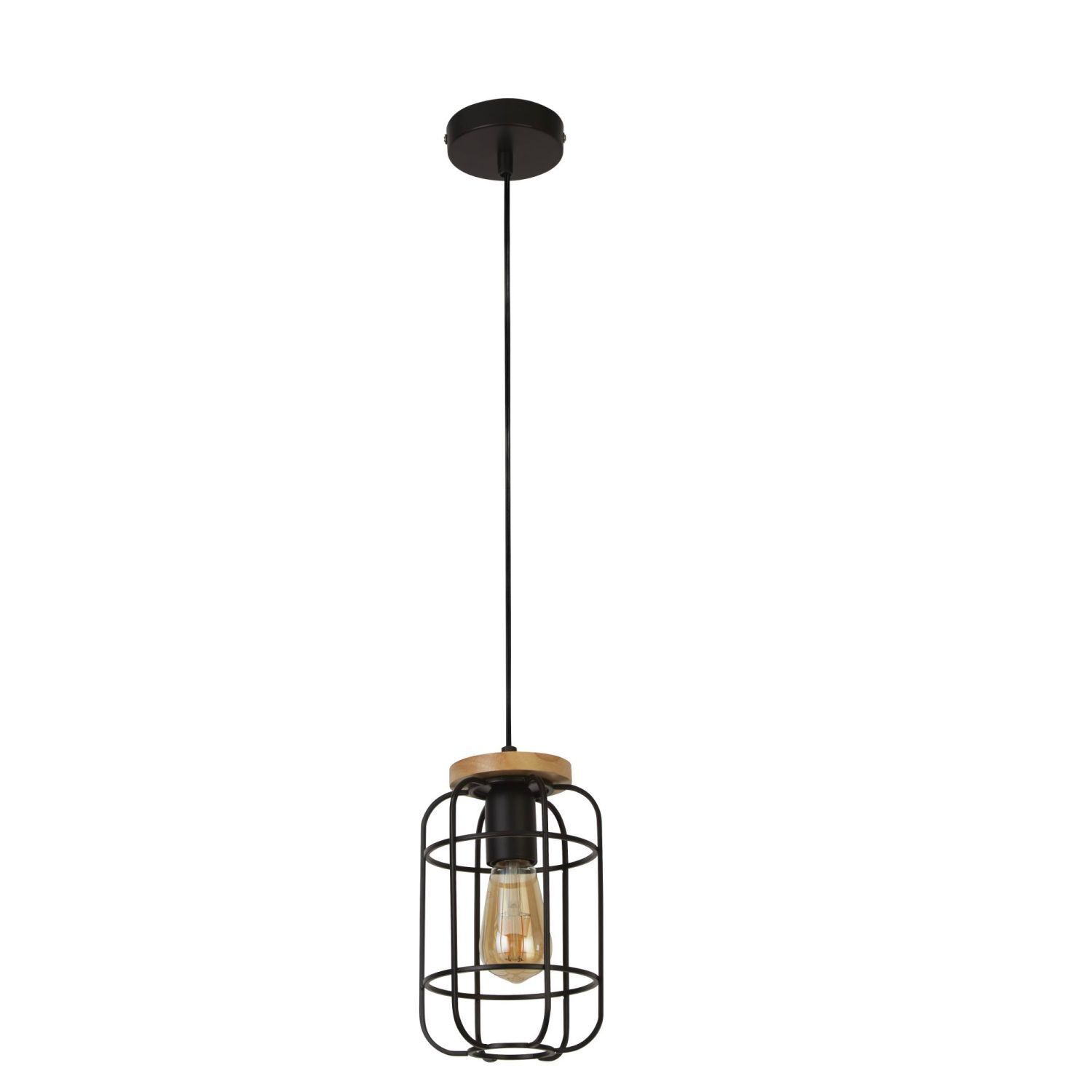 Hängeleuchte Metall Holz Ø 15 cm Schwarz Natur E27
