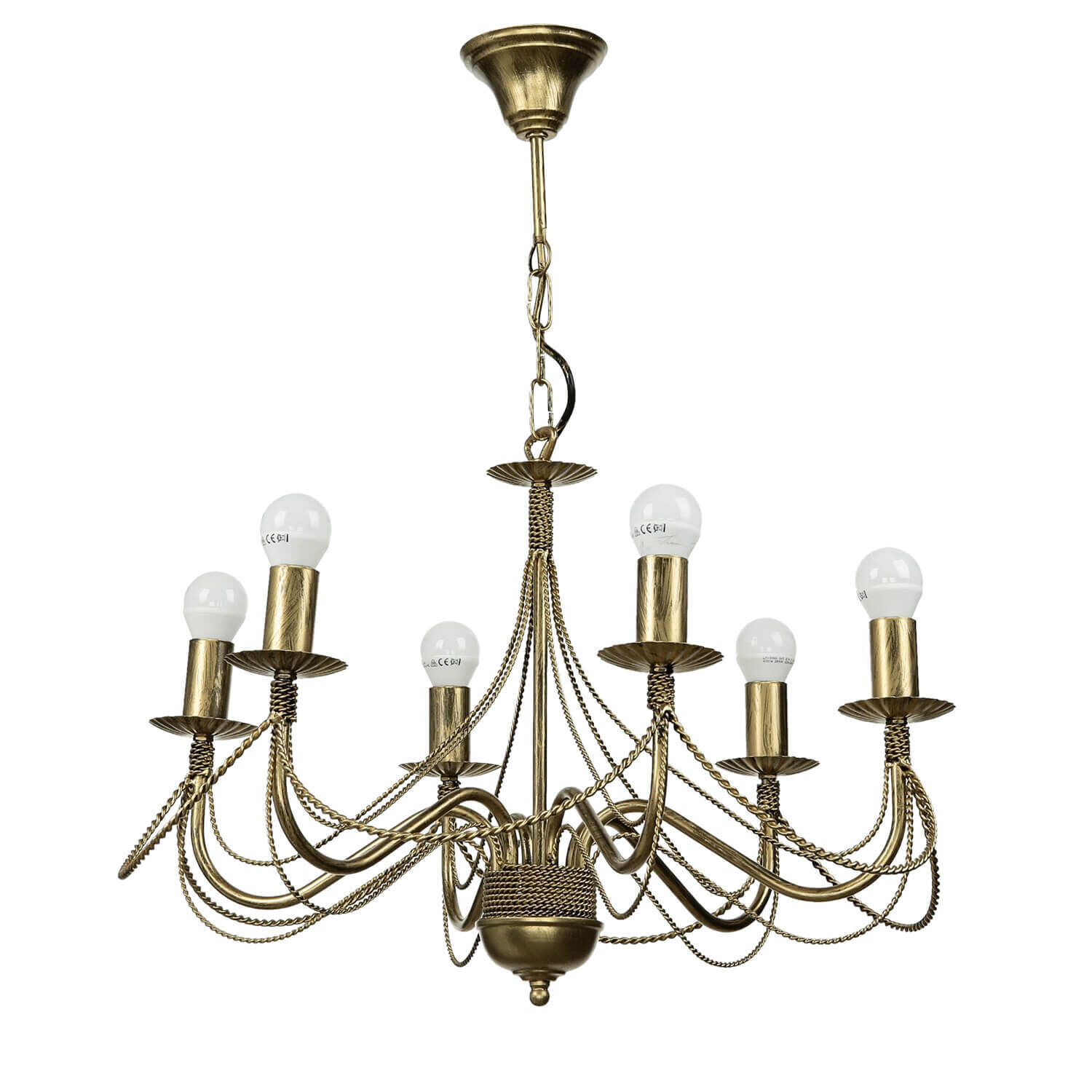 Kronleuchter Gold Metall Rustikal 6-flammig E14 Leuchter, Lampe