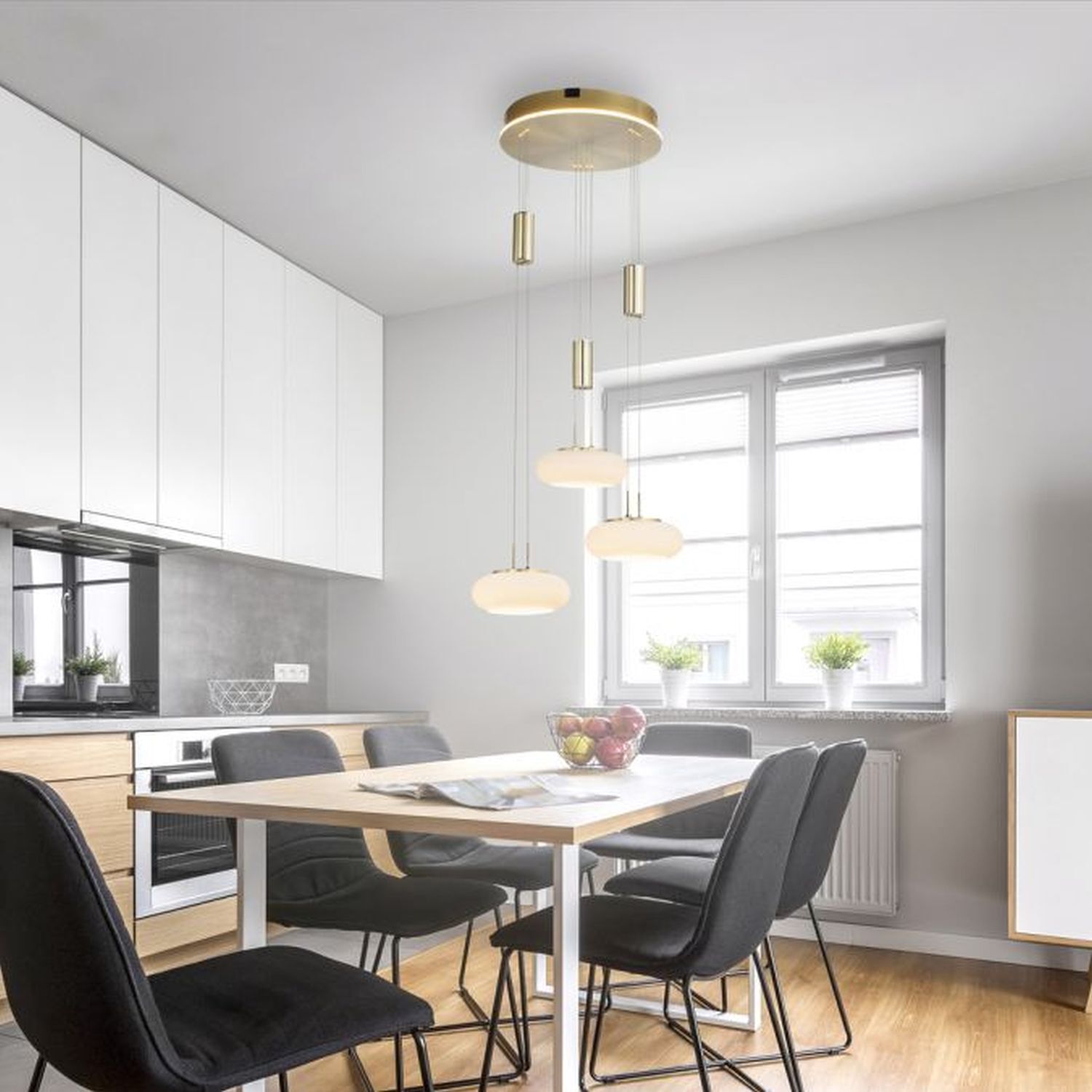 LED Hängelampe Glas in Messing L:44 cm 3550 lm dimmbar Esszimmer, Esstisch, Mobiliar, Tabelle, Innenarchitektur