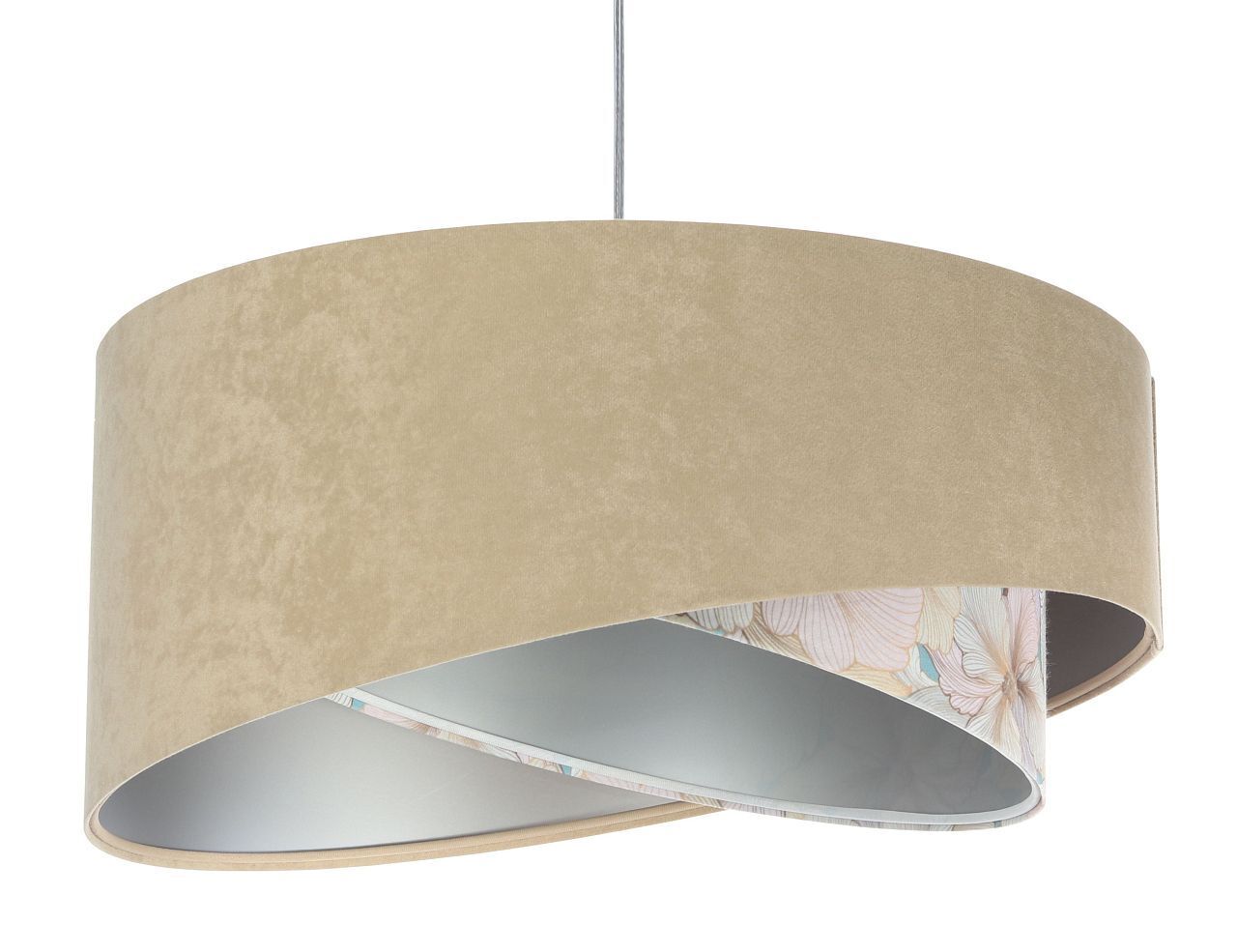 Pendelleuchte Stoff Ø 50 cm rund Velours Optik Beige Creme