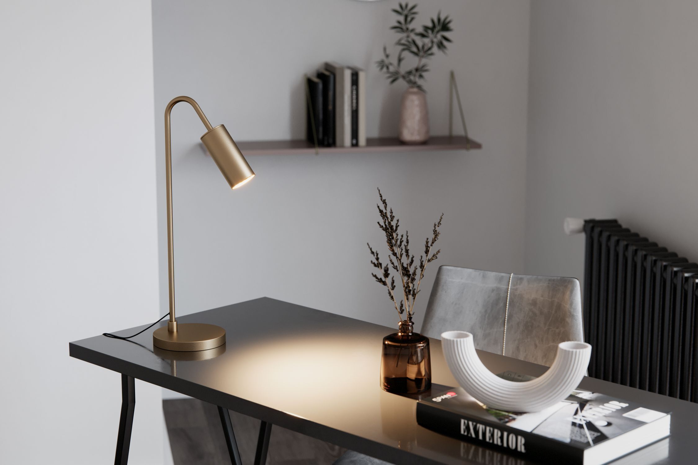 Schreibtischlampe Metall GU10 51 cm hoch in Gold matt Lampe, Mobiliar, Tabelle, Tischplatte