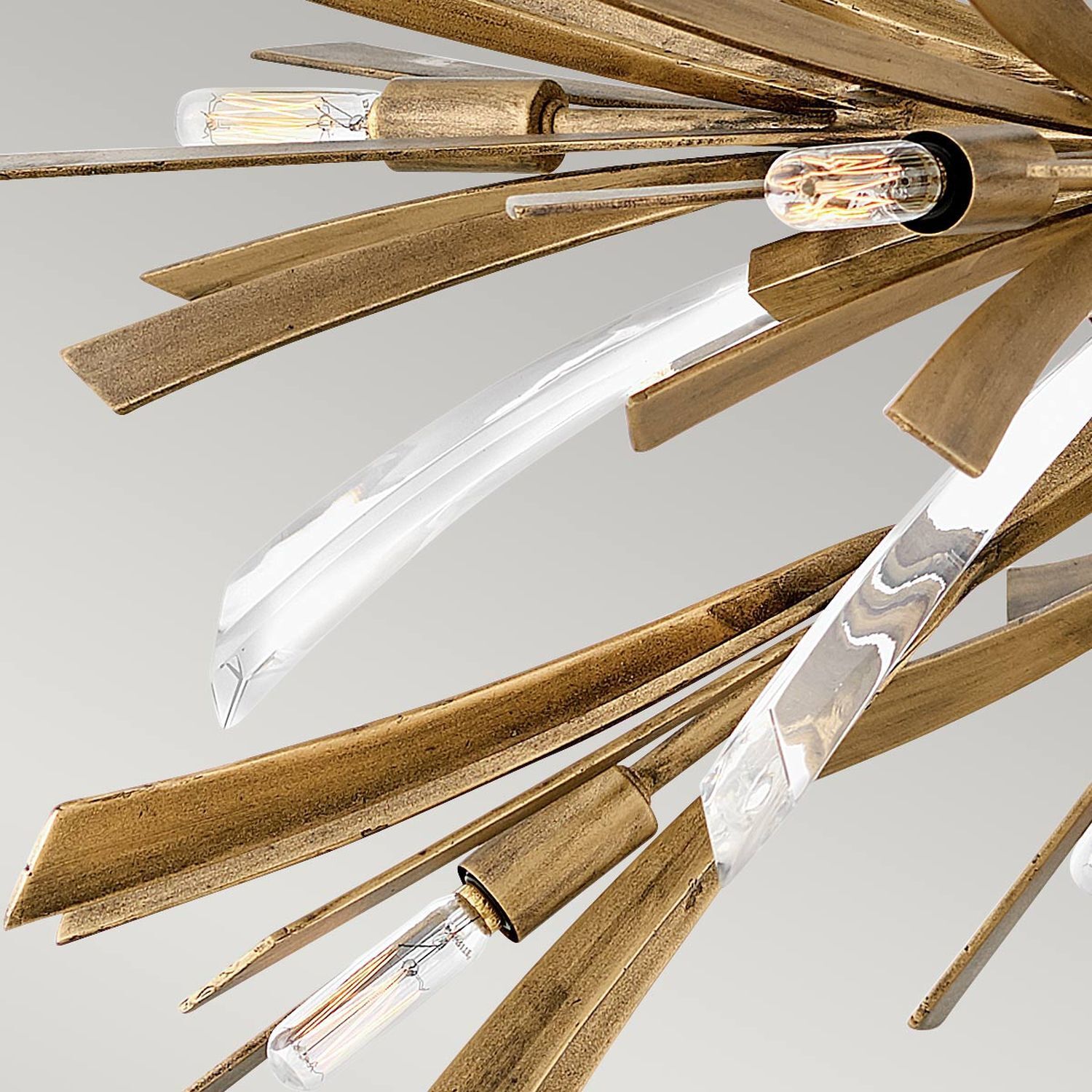 Hängelampe Metall Kristall Ø 91,4 cm groß H: max. 415,1 cm Kronleuchter, Gold, Holz, Glas, Umgebungslicht