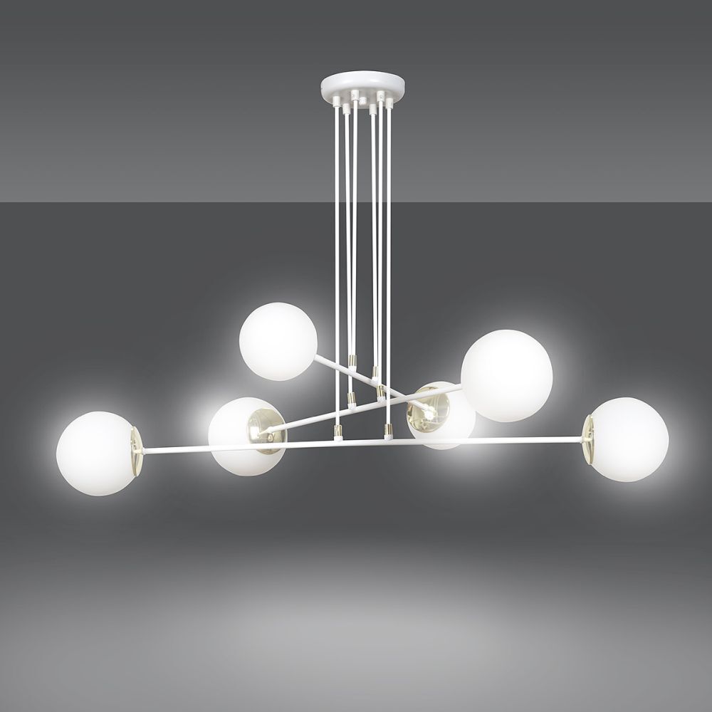 Pendelleuchte Weiß verstellbar Modern 6x E27 Wohnzimmer
