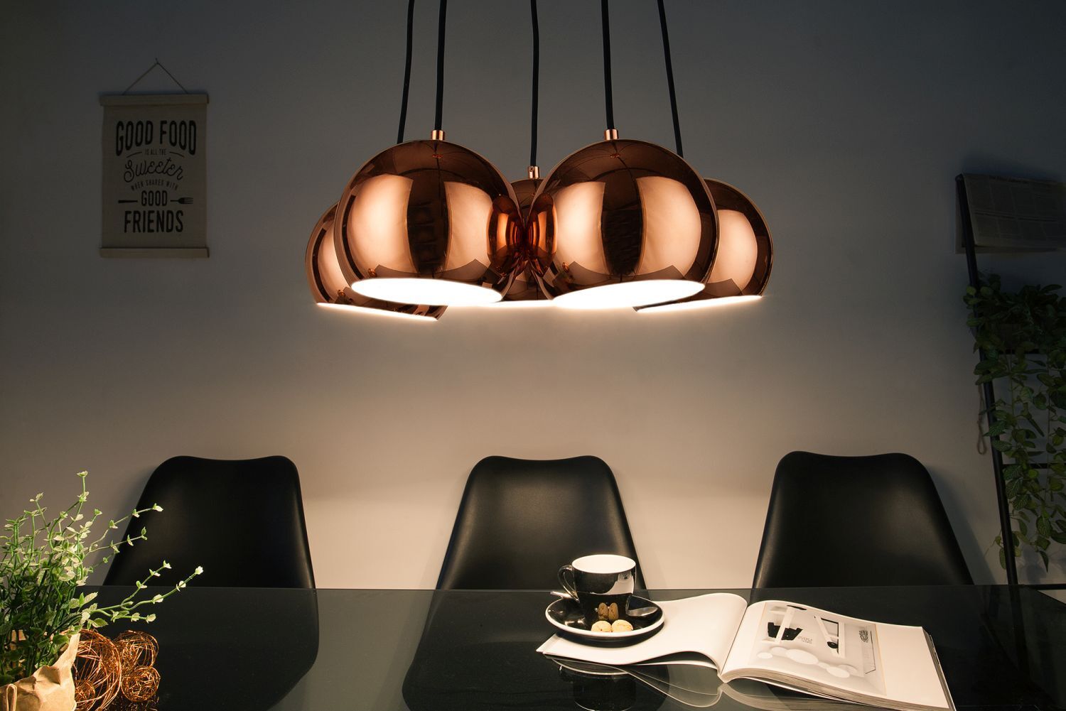 Retro Hängelampe MIRRI Roségold 5-flammig Esstisch Leuchte, Lampe, Beleuchtung