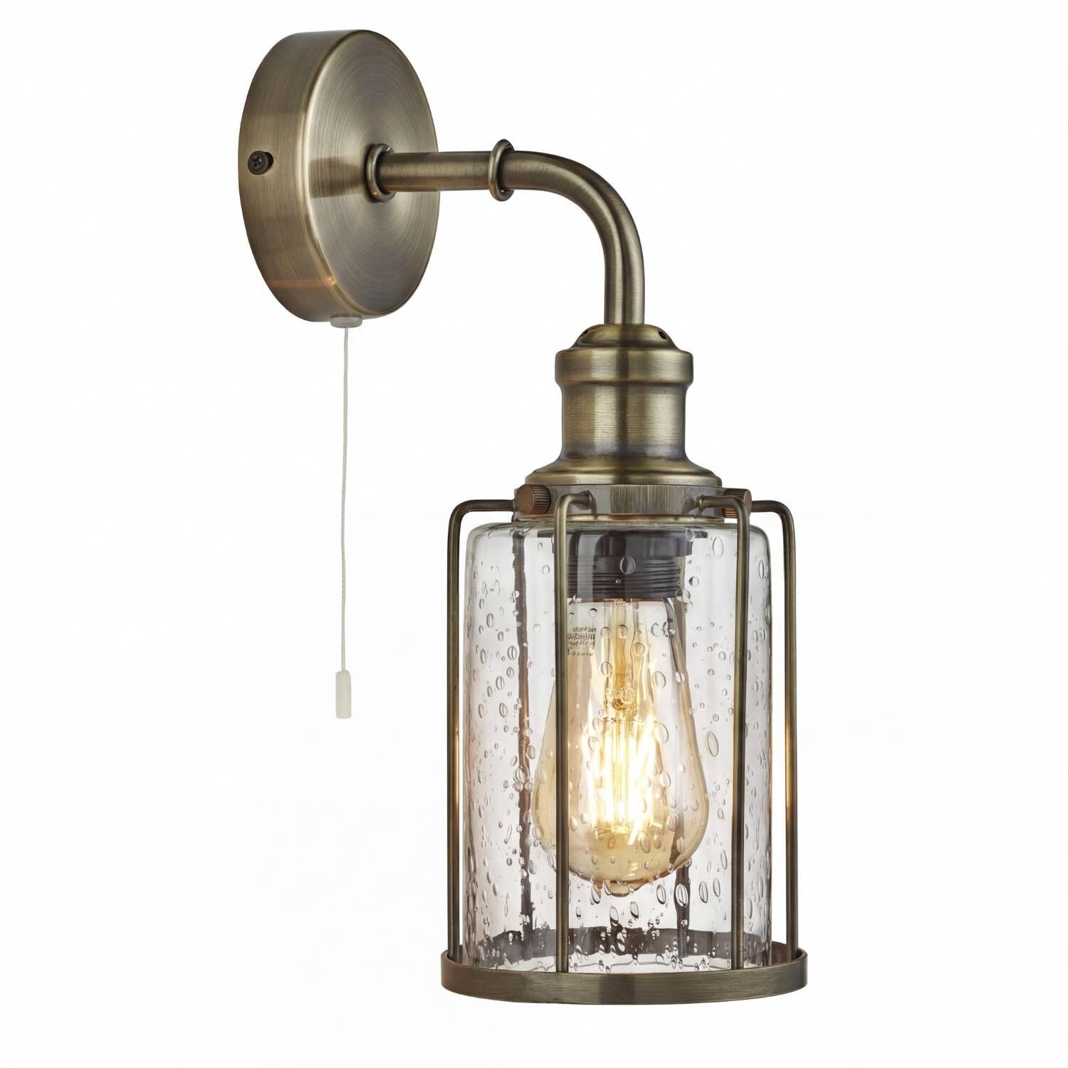 Wandlampe, Bronzefinish, Glaslampenfassade, 65er Stil, Industrielle Beleuchtung