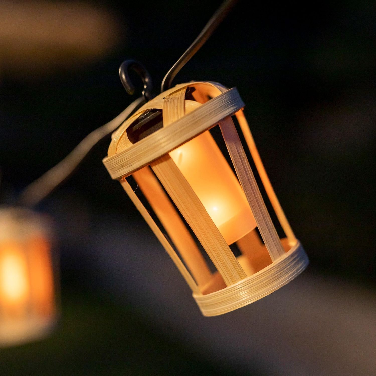 LED Lichterkette außen mit Stecker IP44 2000 K Bambus 5m