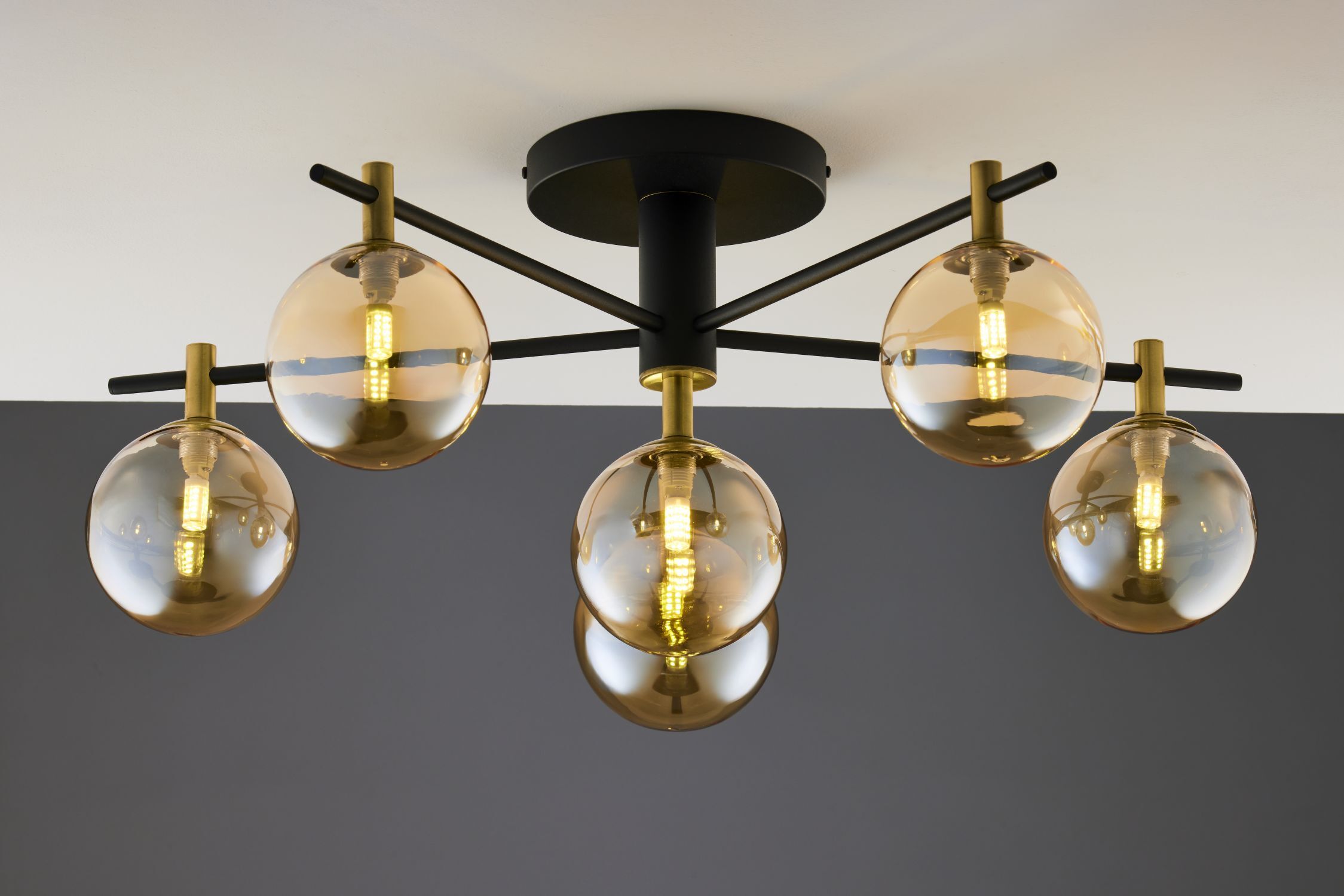 Deckenlampe Glas in Bernstein Metall G9 6-flammig Leuchte, Kronleuchter, Lampe, Deckenleuchte, Deckenventilator