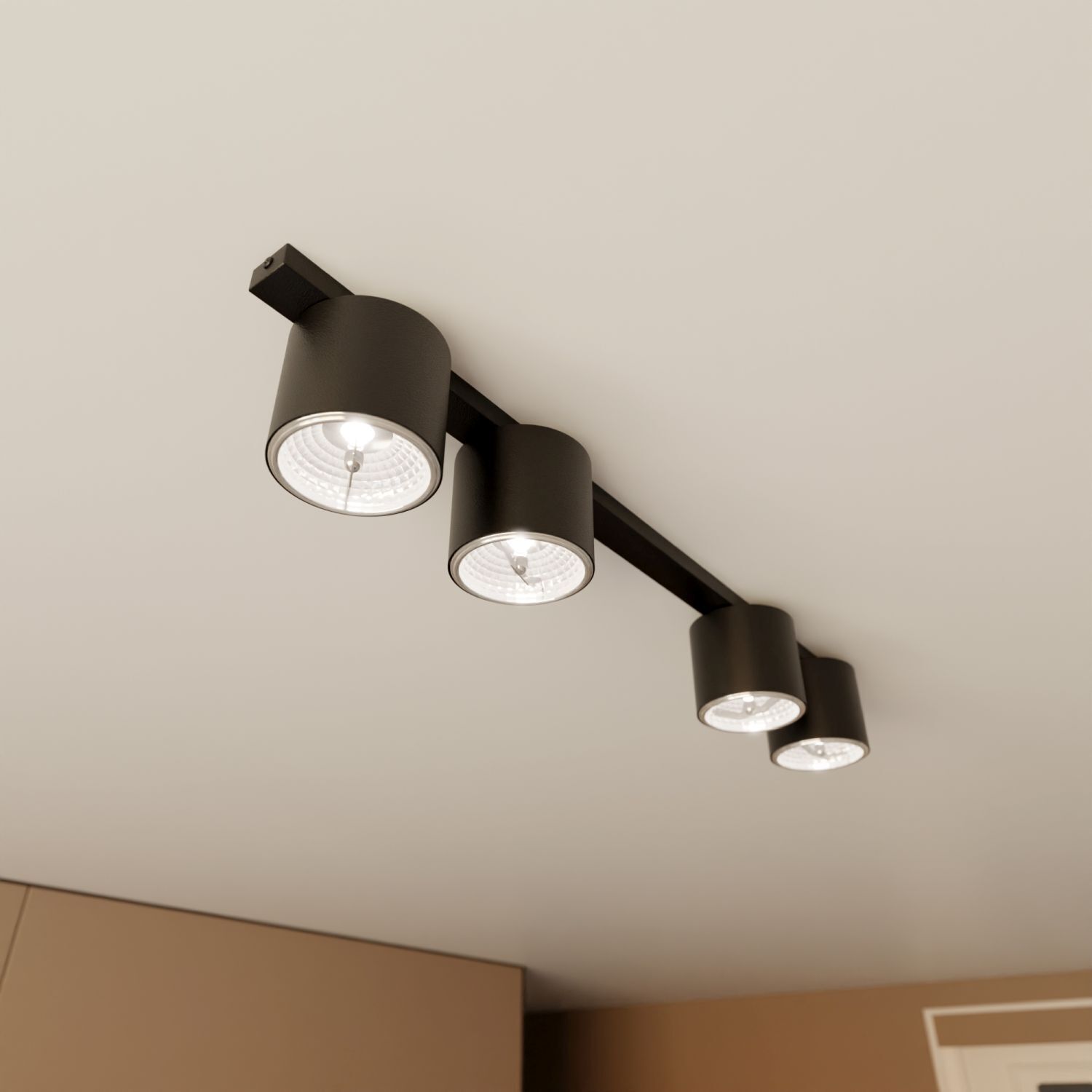 Deckenlampe Schwarz 90 cm lang 4-flammig GU10 AR111 Metall
