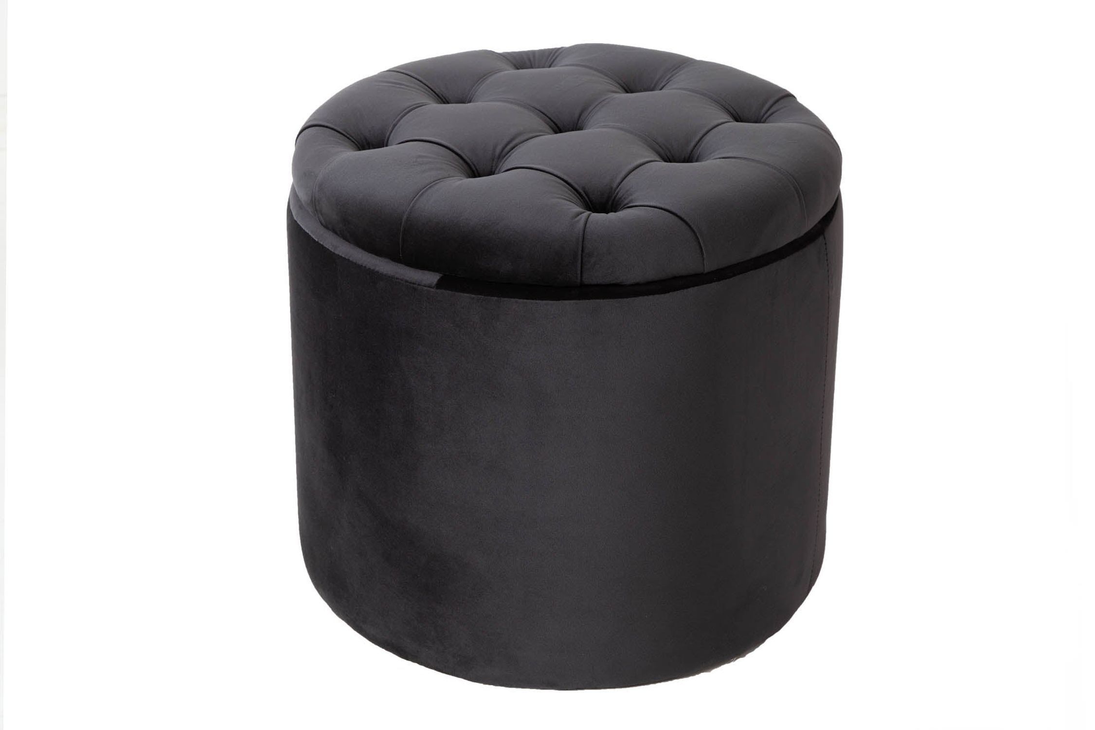 Pouf mit Stauraum Schwarz Samt Metall Ø 50 cm Chesterfield