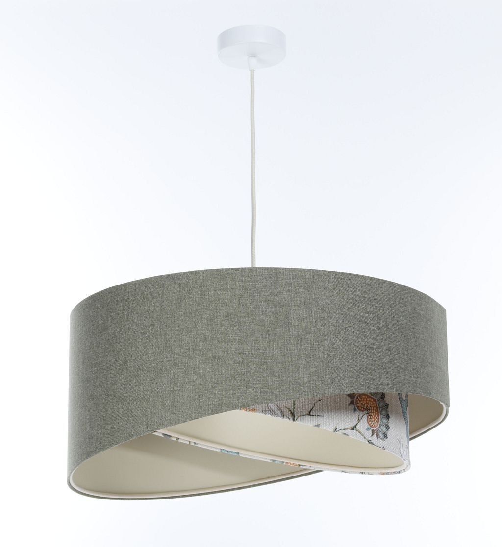 Pendelleuchte E27 rund Ø 45 cm Grün Weiß Floral Stoffschirm